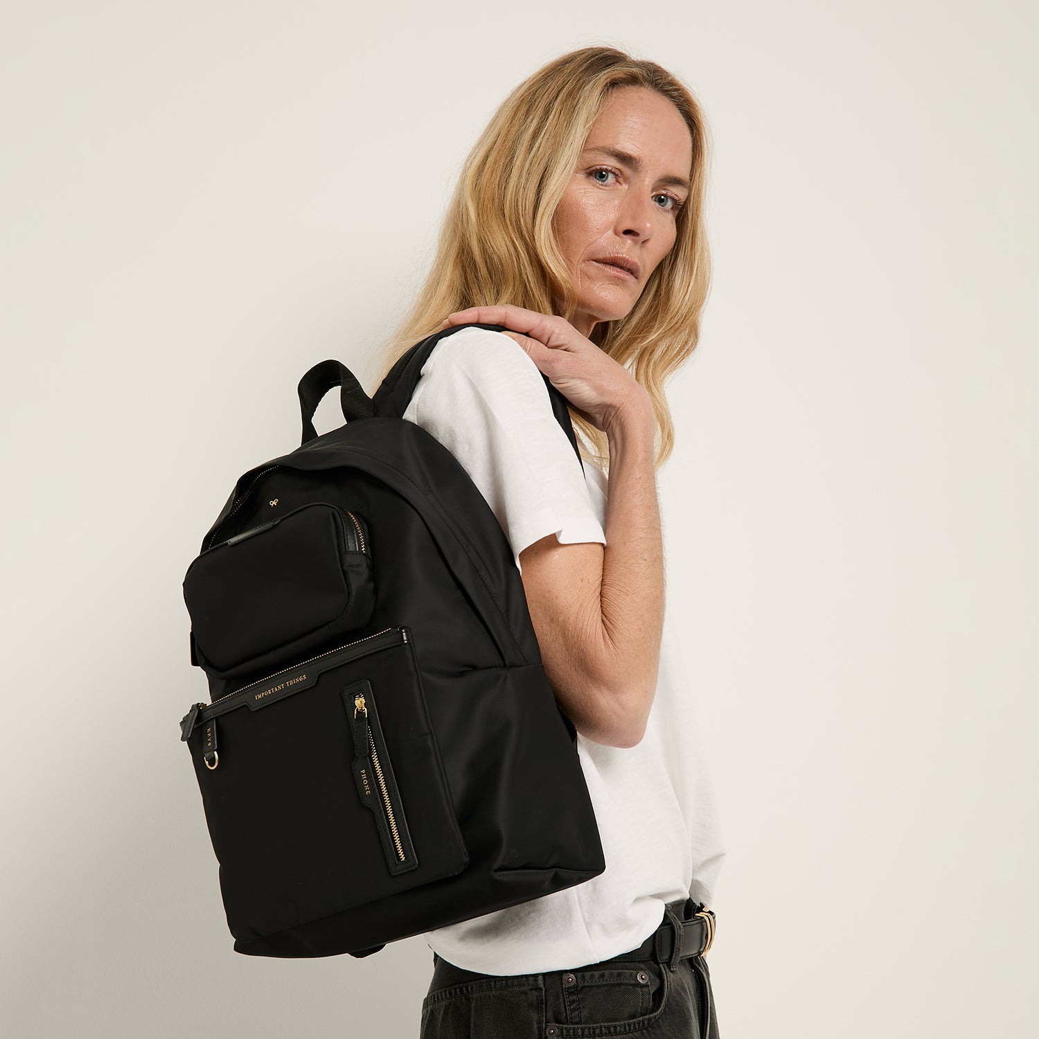 Anya Hindmarch Womens Black Multi Pocket recycled nylon Backpack