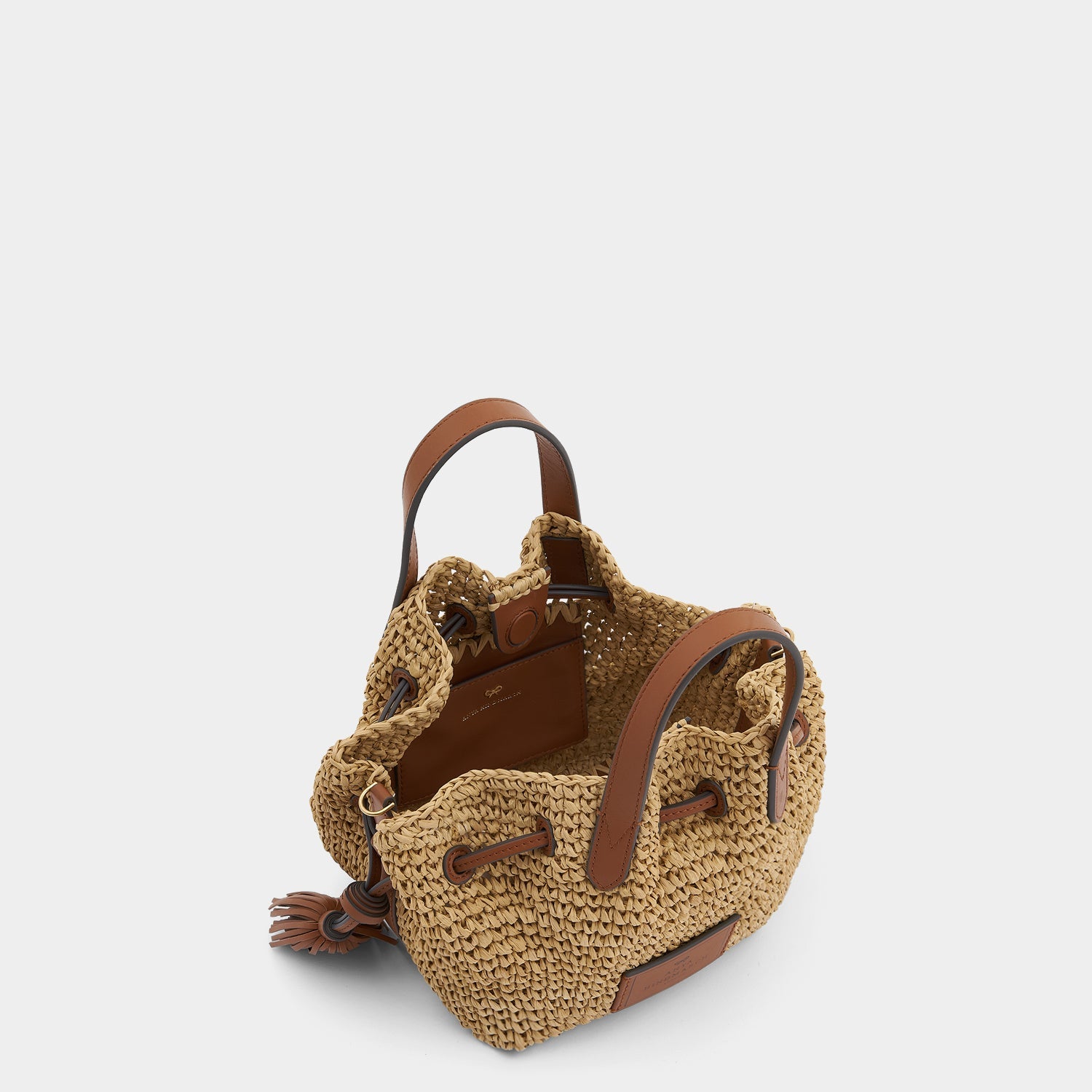Raffia mini tote bag with leather handles