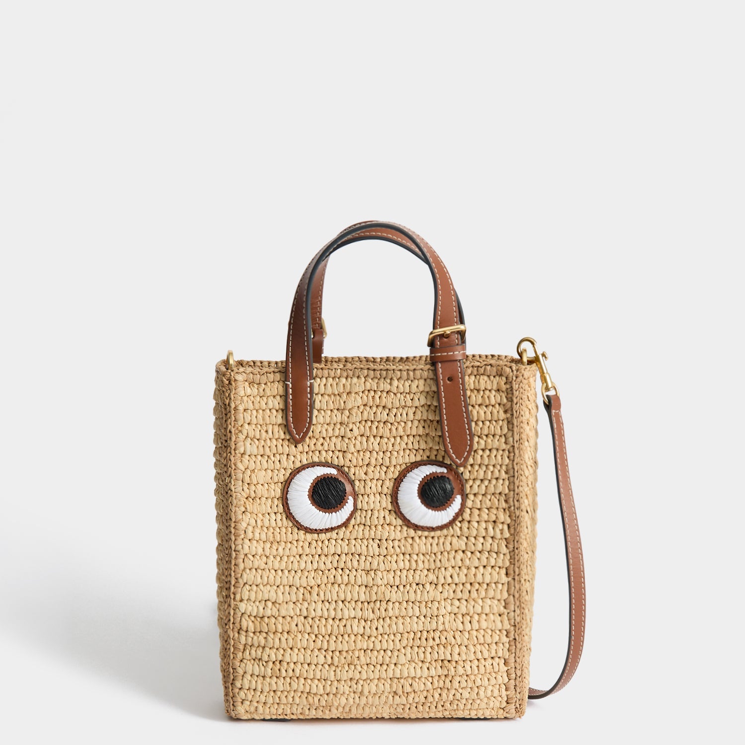 Mini Raffia Cross-body Tote Bag with Eyes | Anya Hindmarch US