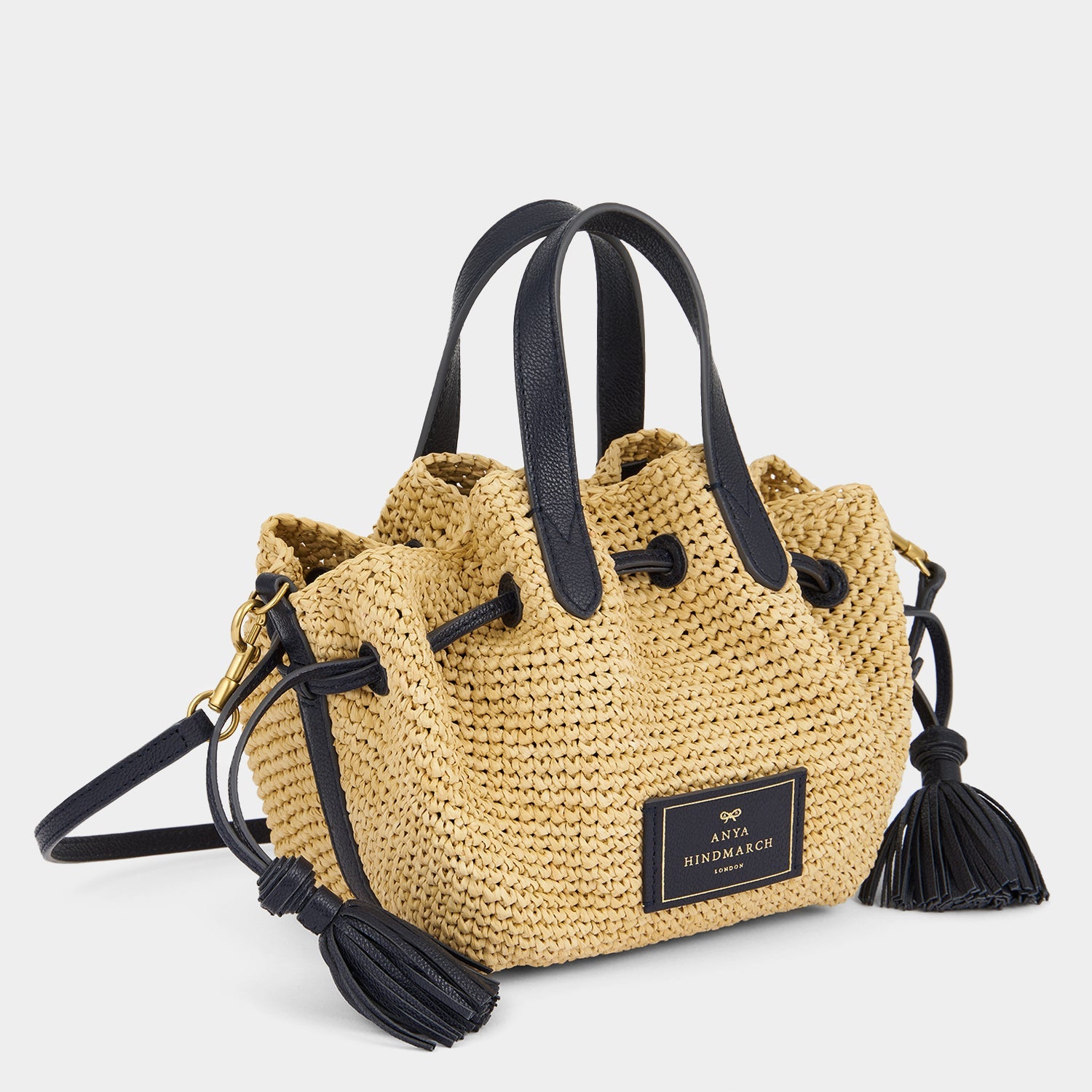 Marine Raffia Drawstring Crossbody Bag | Anya Hindmarch US