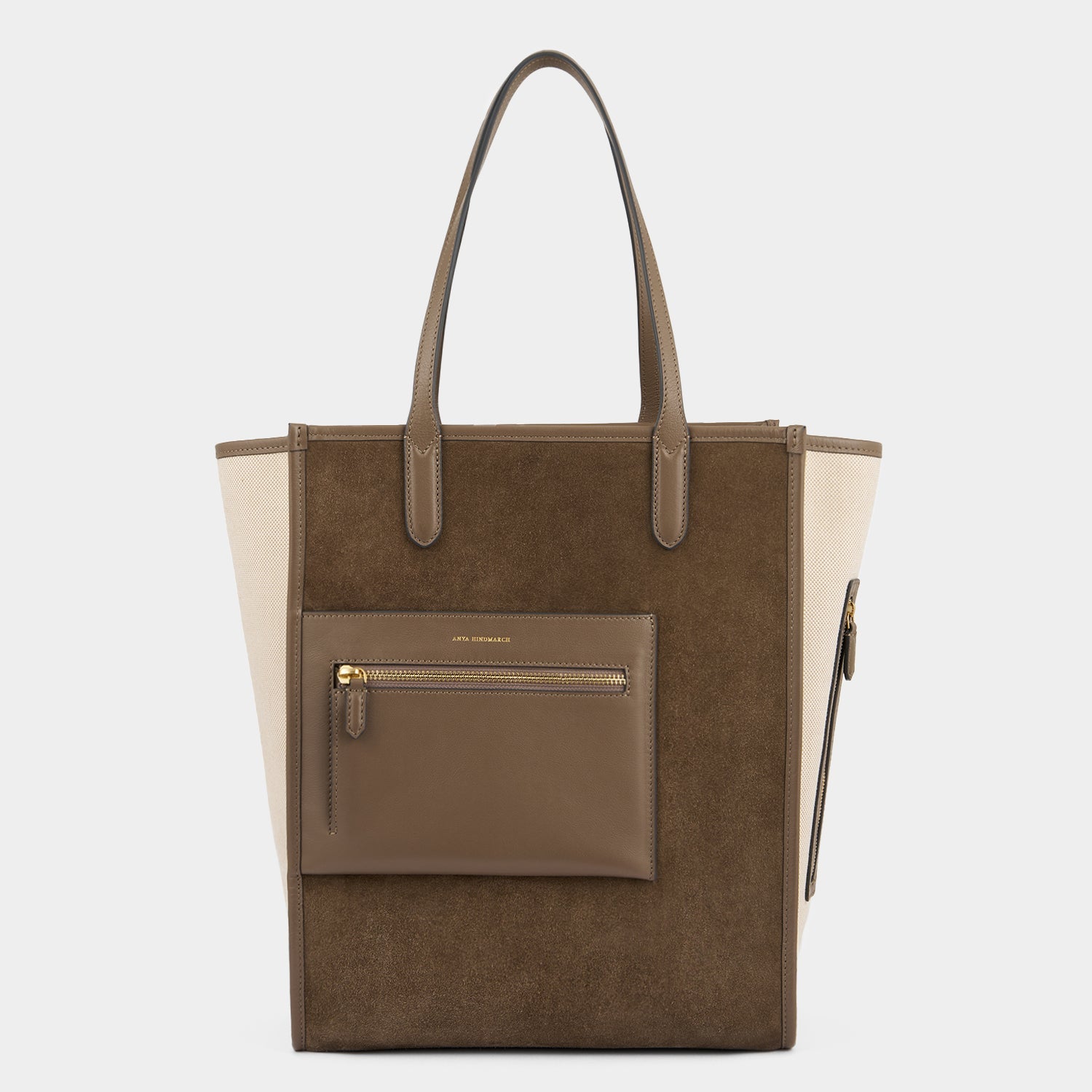 N S Pocket Tote in Khaki Cream 34x29x31cm Anya Hindmarch