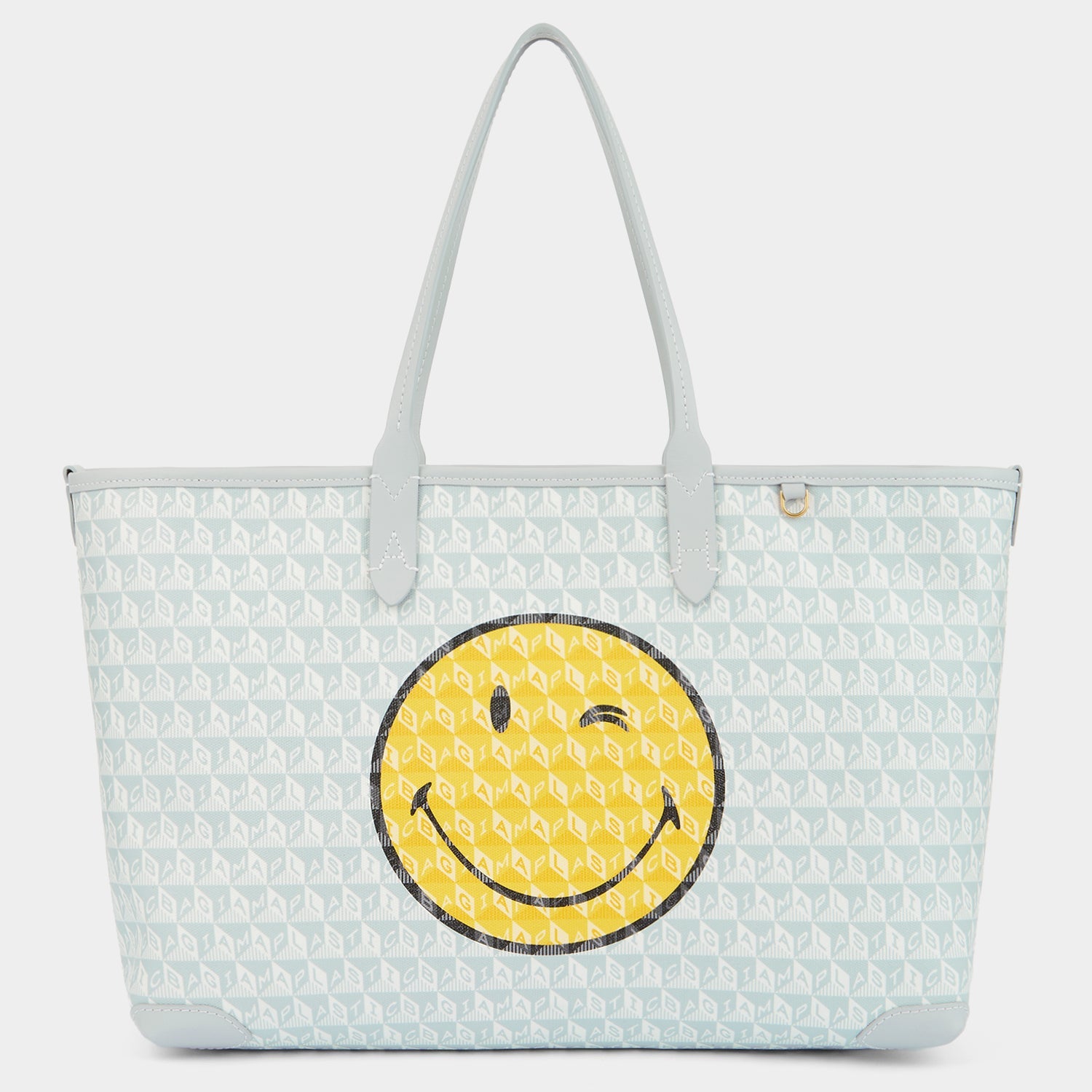 I Am A Plastic Bag Wink Zipped Tote in Light Green Yellow 29x51x15cm Anya Hindmarch