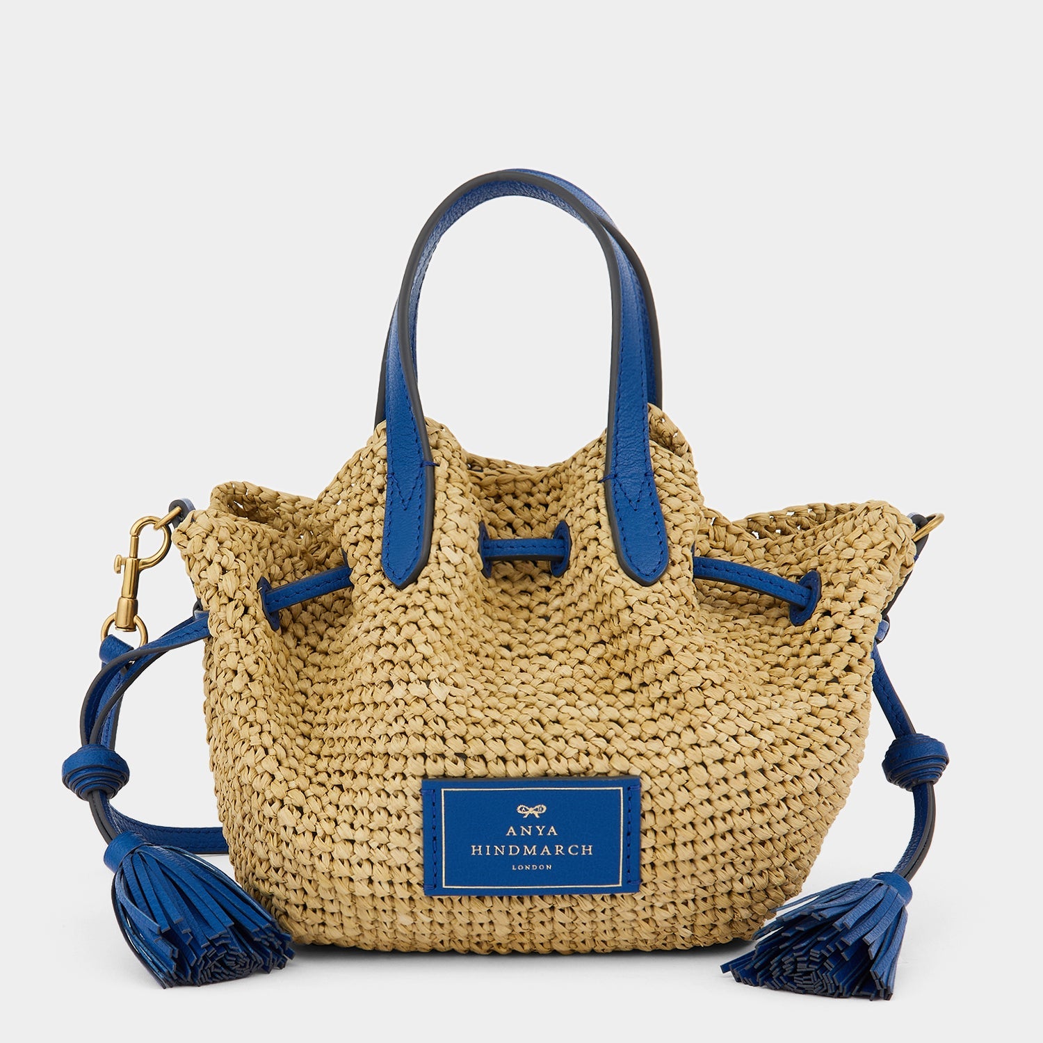 Blue & Gold Rattan Woven Handbag