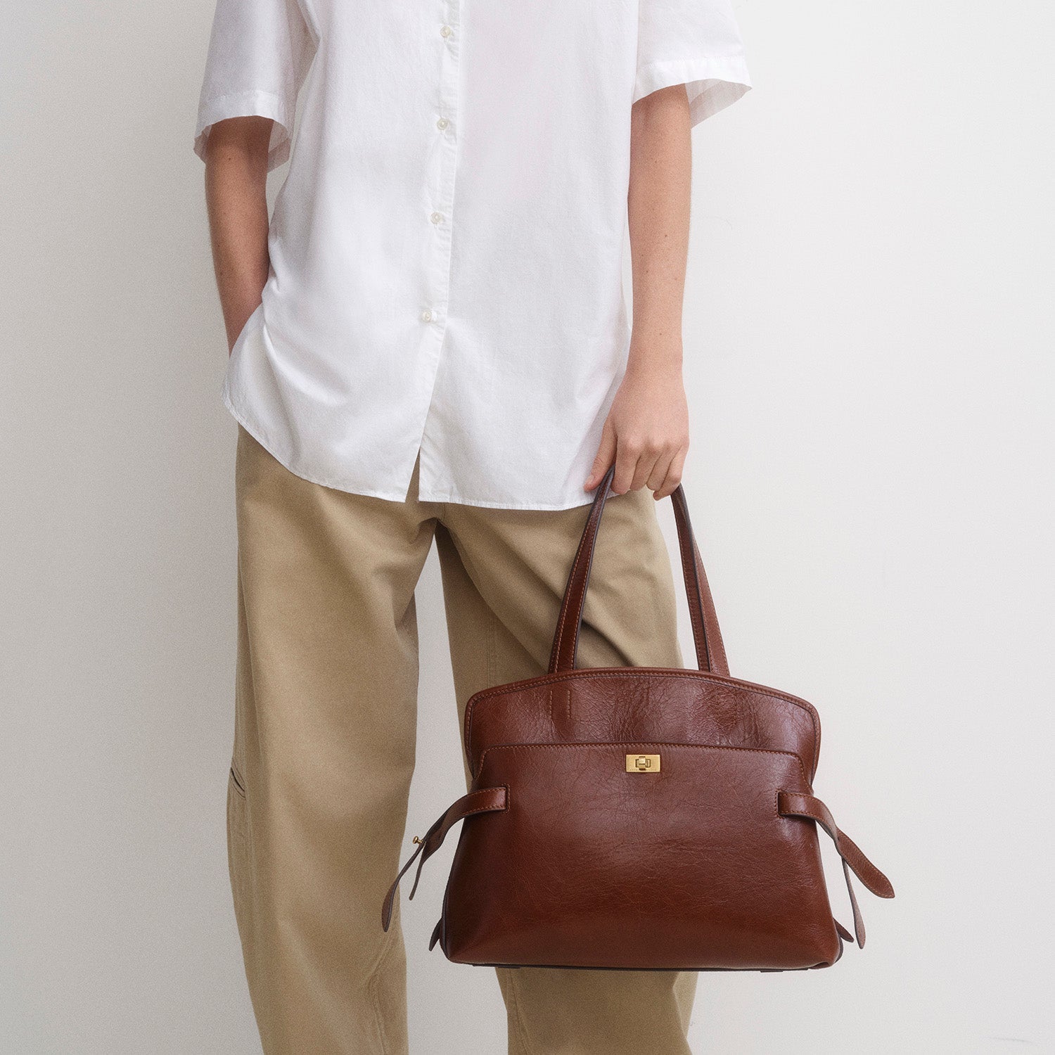 Brown vintage calf leather shoulder bag by Anya Hindmarch