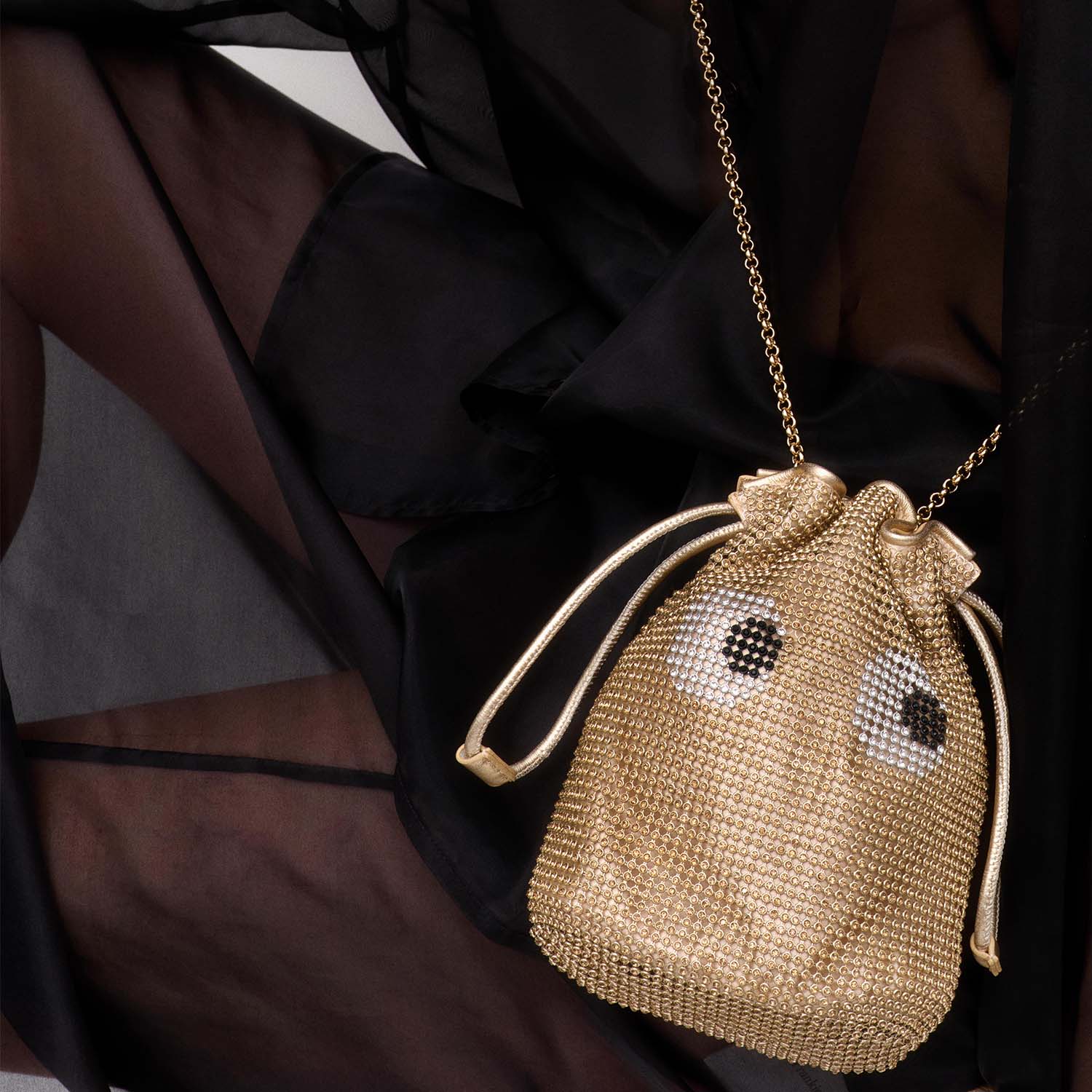 Eyes Crystal Drawstring Pouch -

          
            Crystal Mesh in Gold -
          

          Anya Hindmarch US
