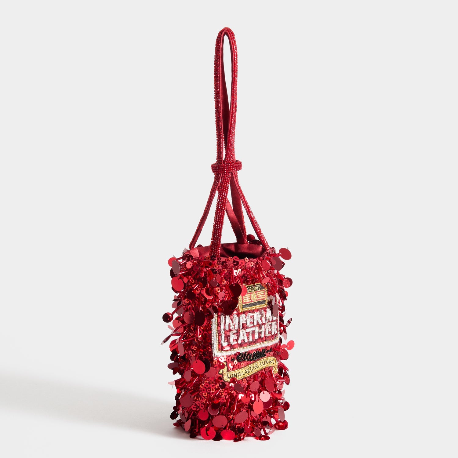 Anya Brands Imperial Leather Mini Bucket Bag -

          
            Satin/Sequins in Red -
          

          Anya Hindmarch US
