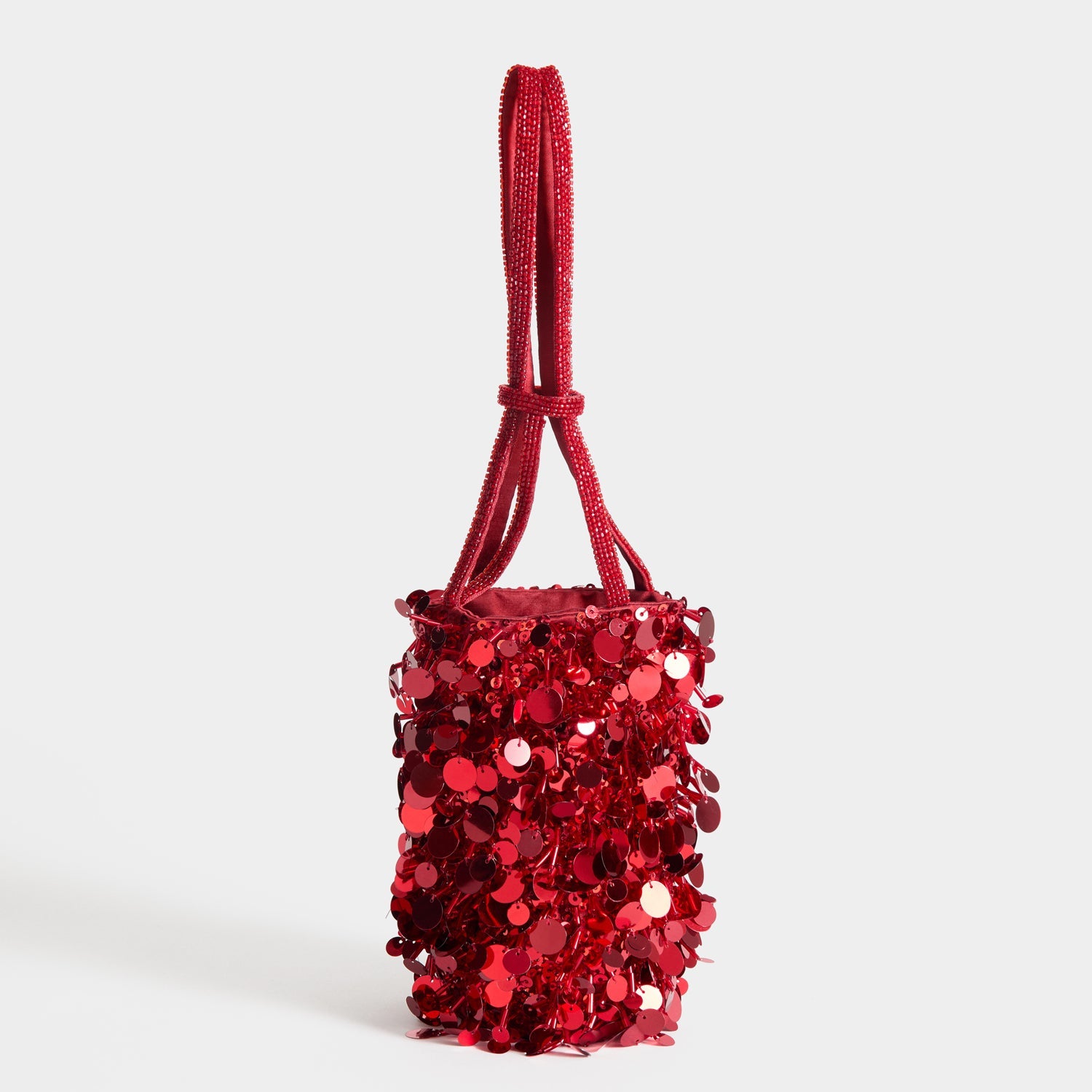 Anya Brands Imperial Leather Mini Bucket Bag -

          
            Satin/Sequins in Red -
          

          Anya Hindmarch US
