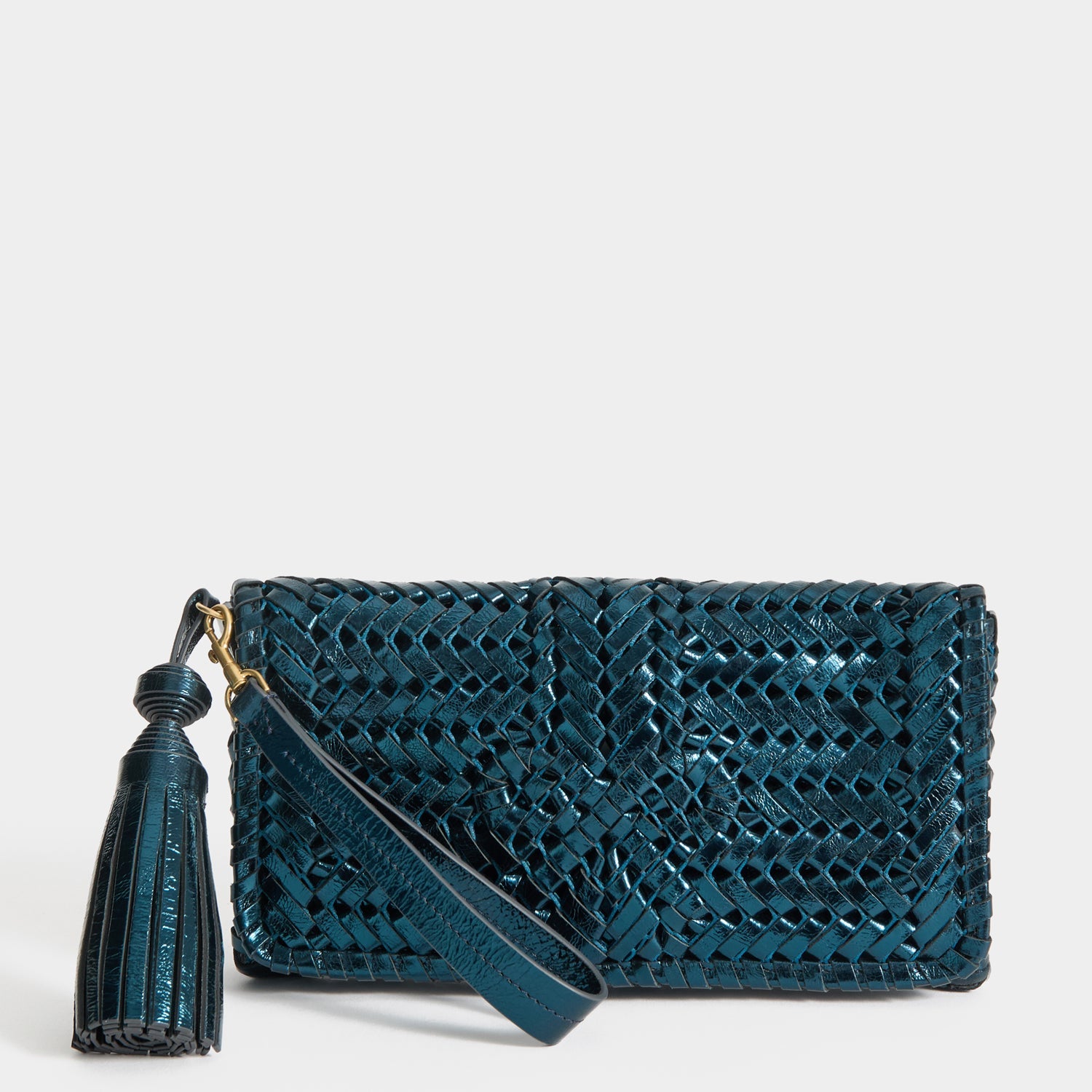 Neeson Tassel Clutch -

          
            Capra Leather in Metallic Blue -
          

          Anya Hindmarch US
