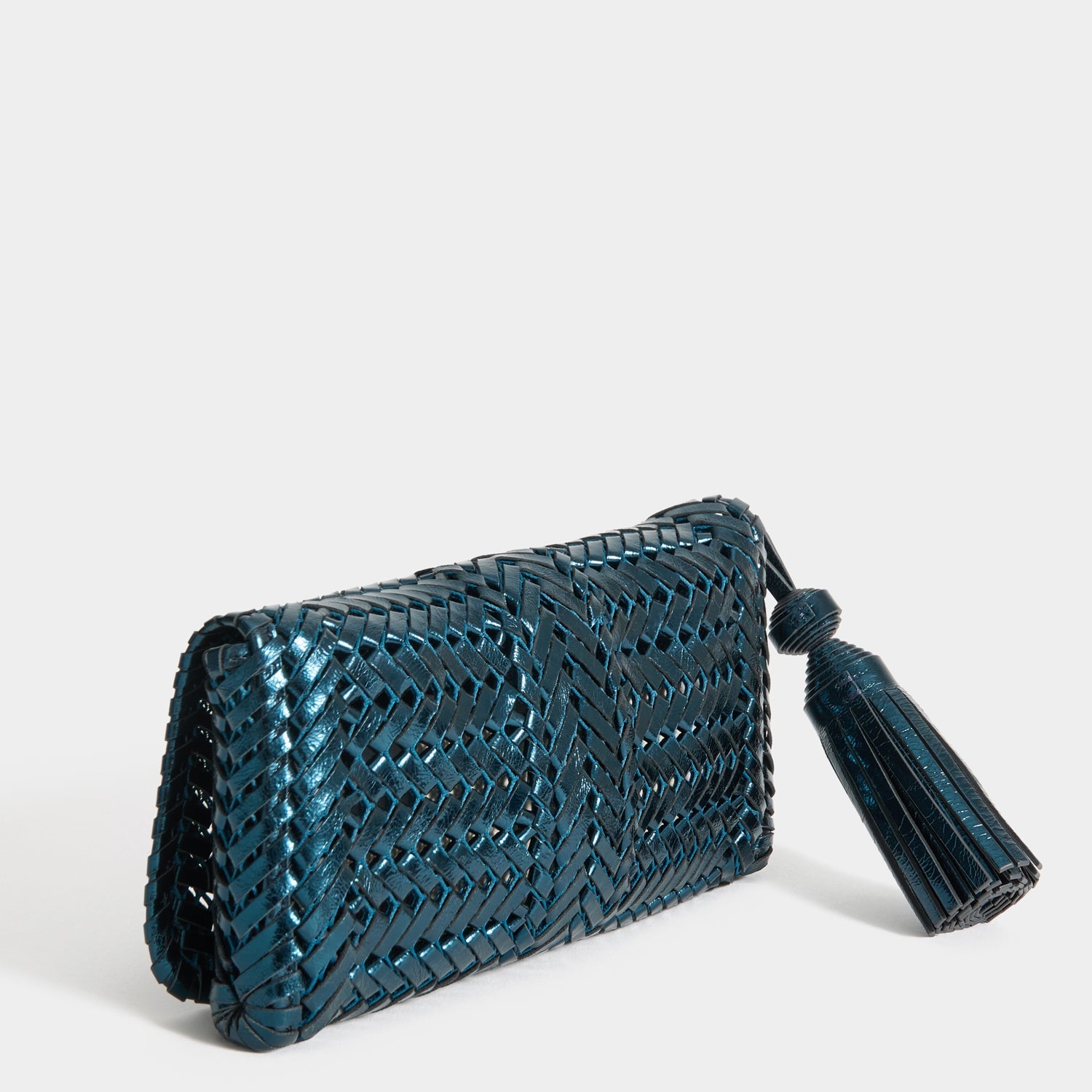 Neeson Tassel Clutch -

          
            Capra Leather in Metallic Blue -
          

          Anya Hindmarch US
