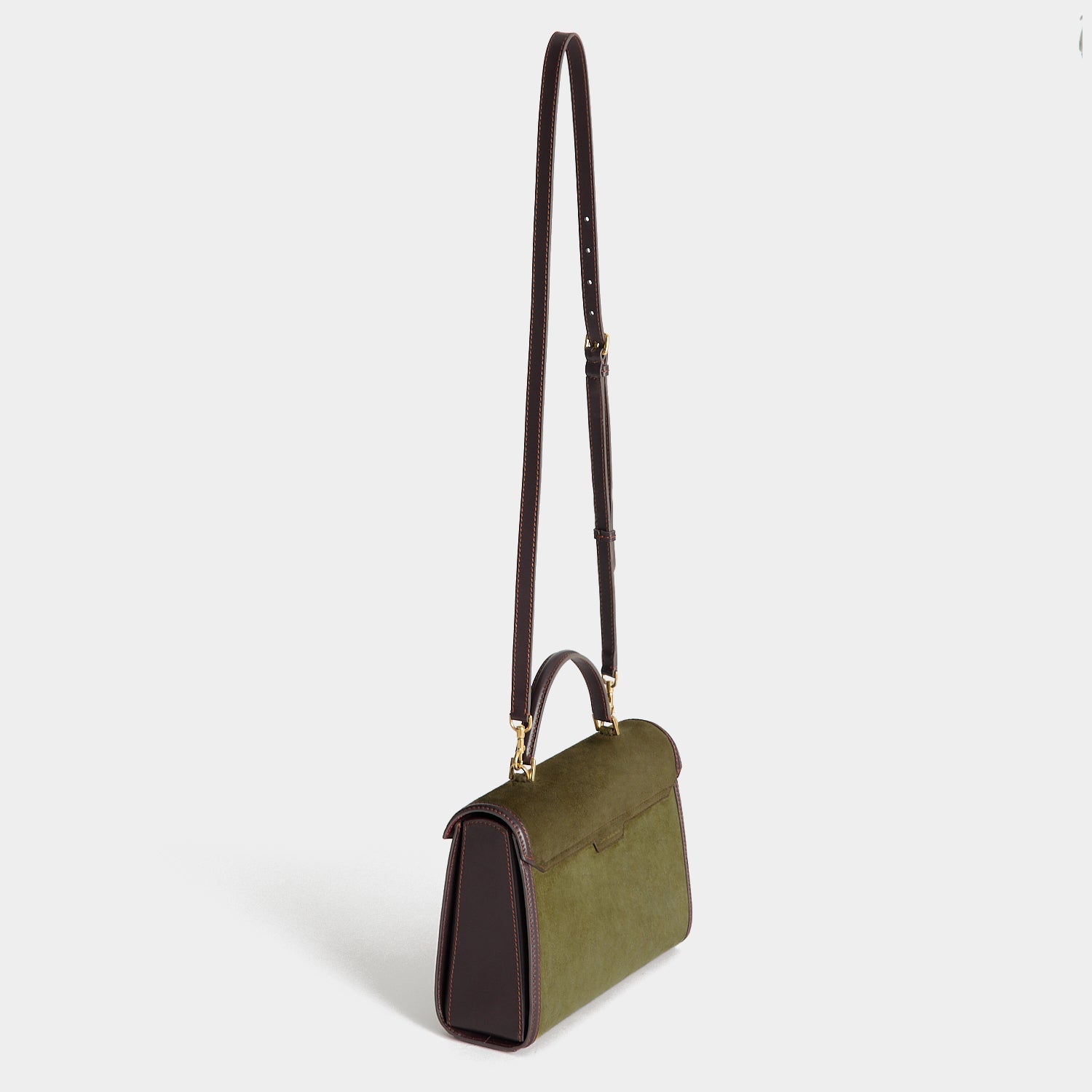 Mortimer Frame Top Handle -

          
            Suede Leather/Calf Leather in Bonsai green and Grape -
          

          Anya Hindmarch US
