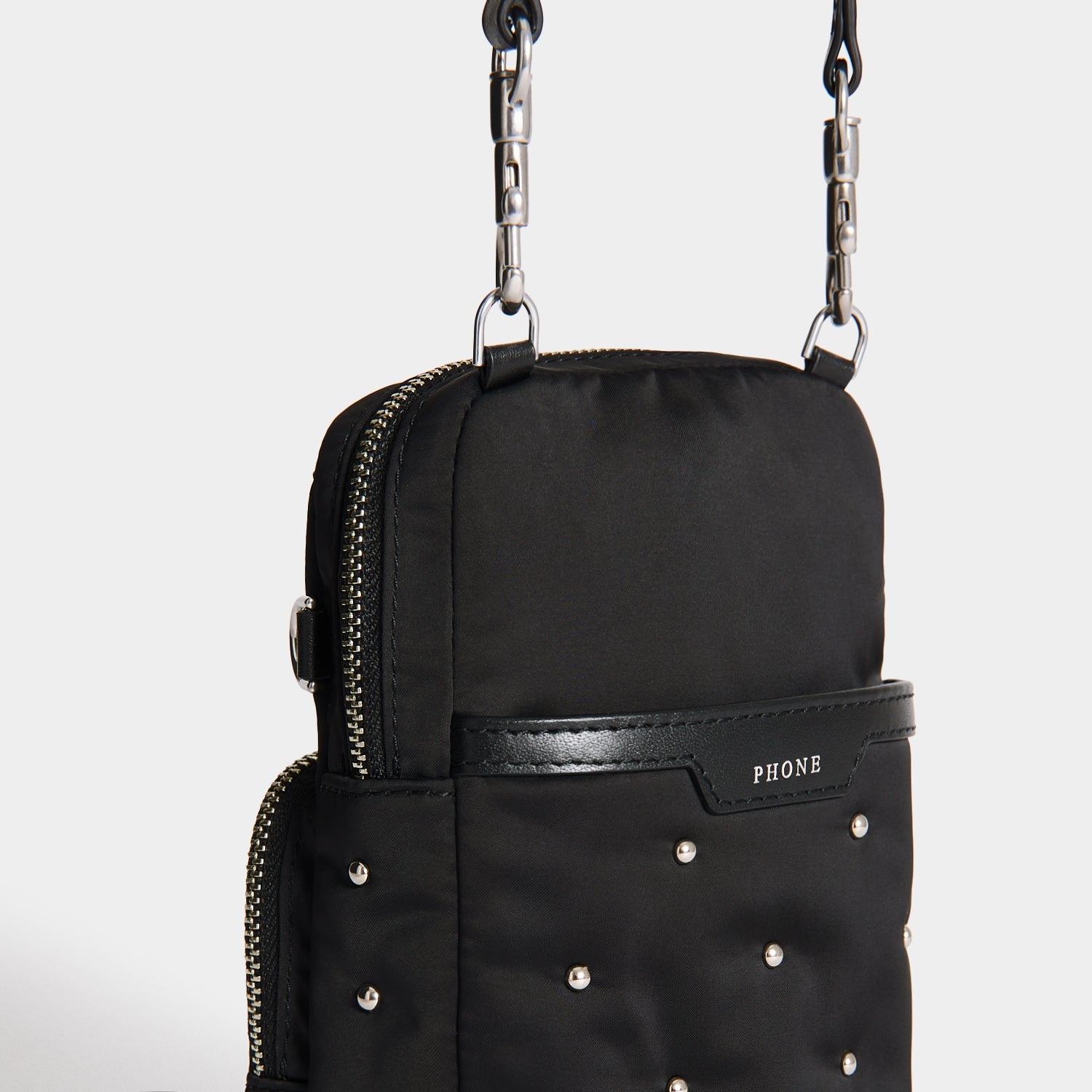 Studs Essentials Cross-body -

          
            Recycled Satin/Calf Leather in Black -
          

          Anya Hindmarch US
