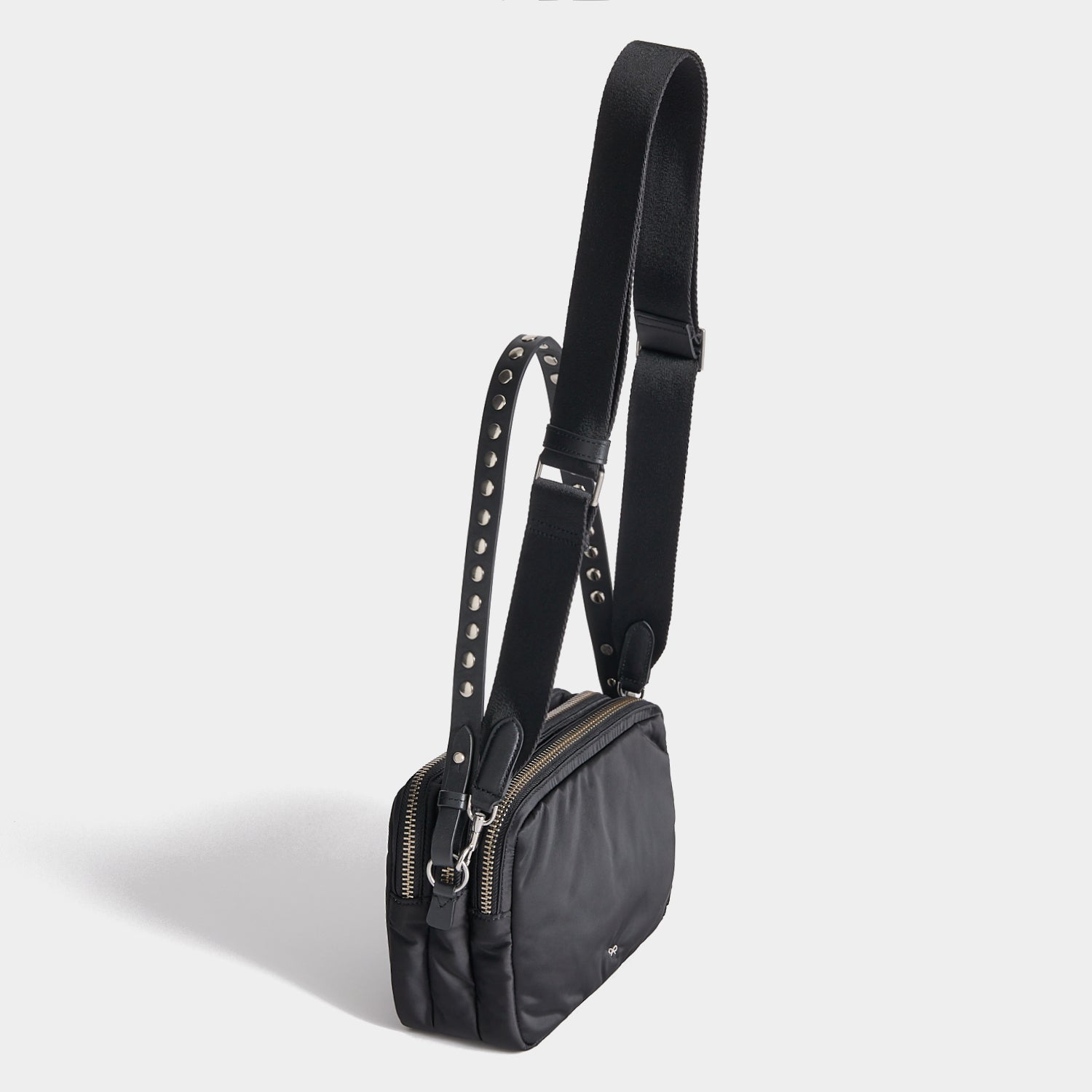Studs Triple Zip Cross-body -

          
            Recycled Satin/Calf Leather in Black -
          

          Anya Hindmarch US
