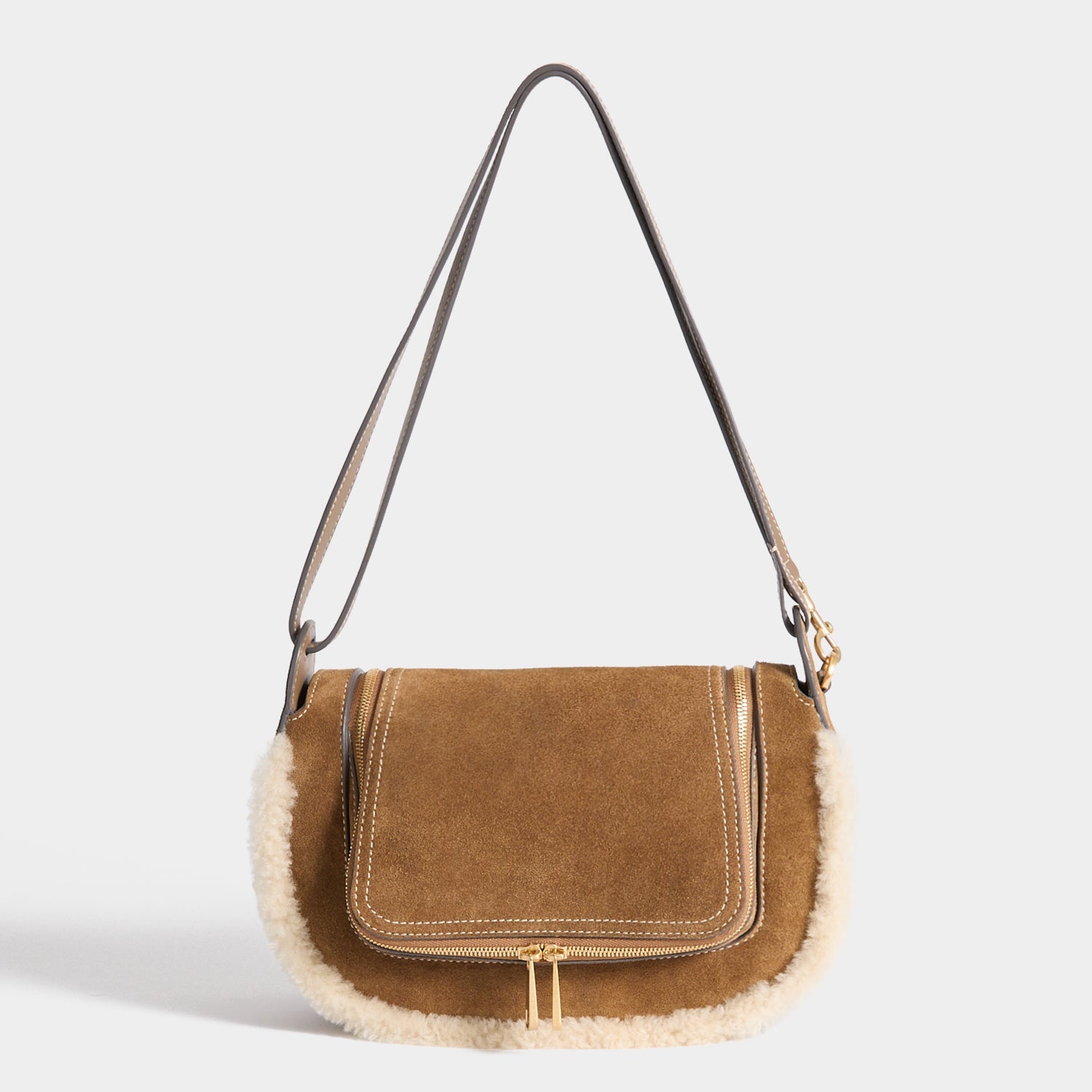 Vere Shearling Two-Way Cross-body -

          
            Shearling/Suede Leather in Moutarde -
          

          Anya Hindmarch US
