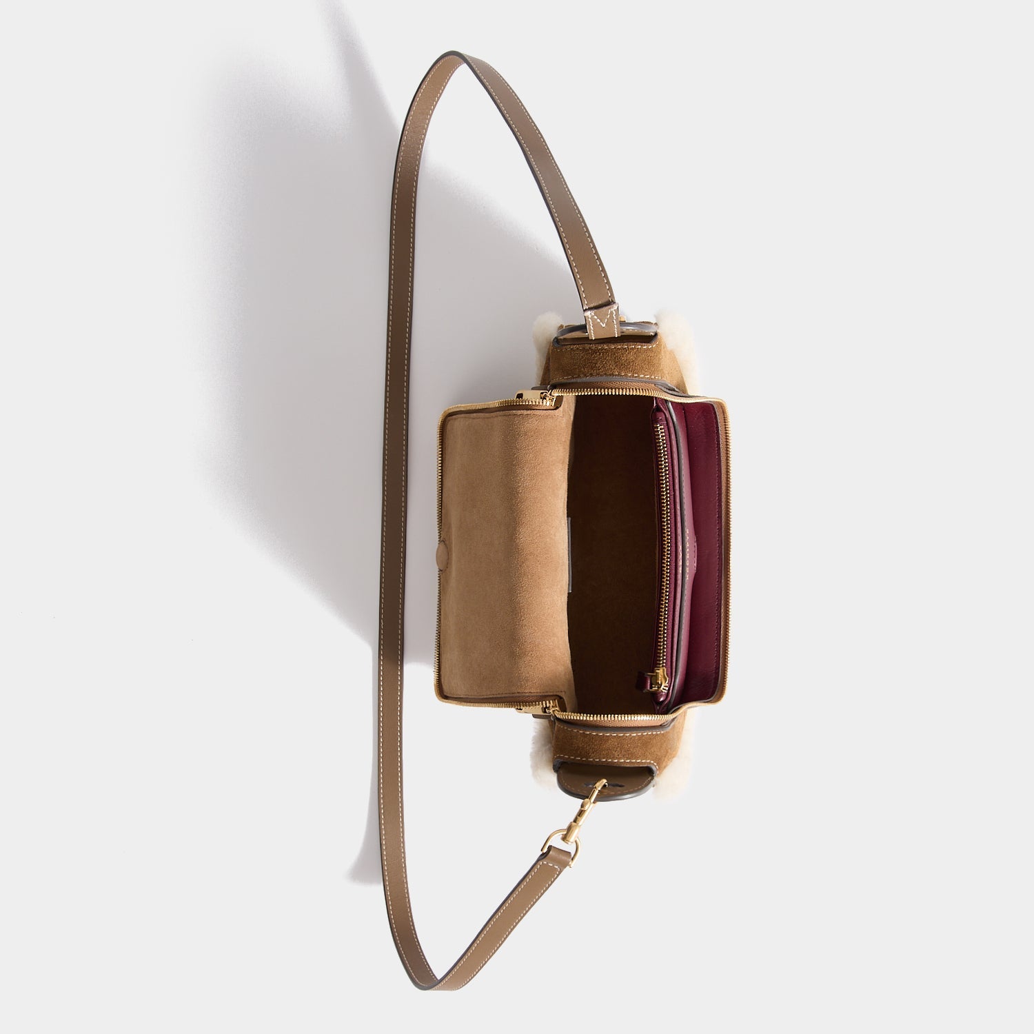 Vere Shearling Two-Way Cross-body -

          
            Shearling/Suede Leather in Moutarde -
          

          Anya Hindmarch US
