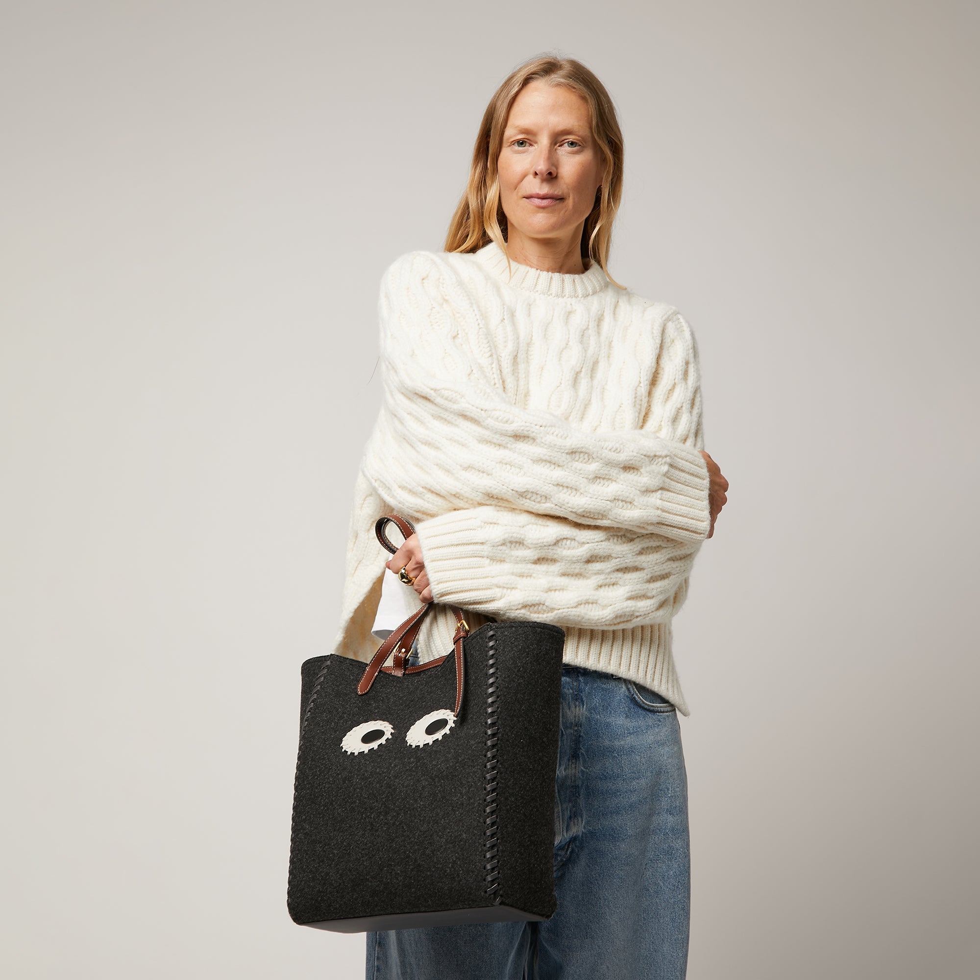 N/S Eyes Small Tote -

                  
                    Felt in Charcoal -
                  

                  Anya Hindmarch US
