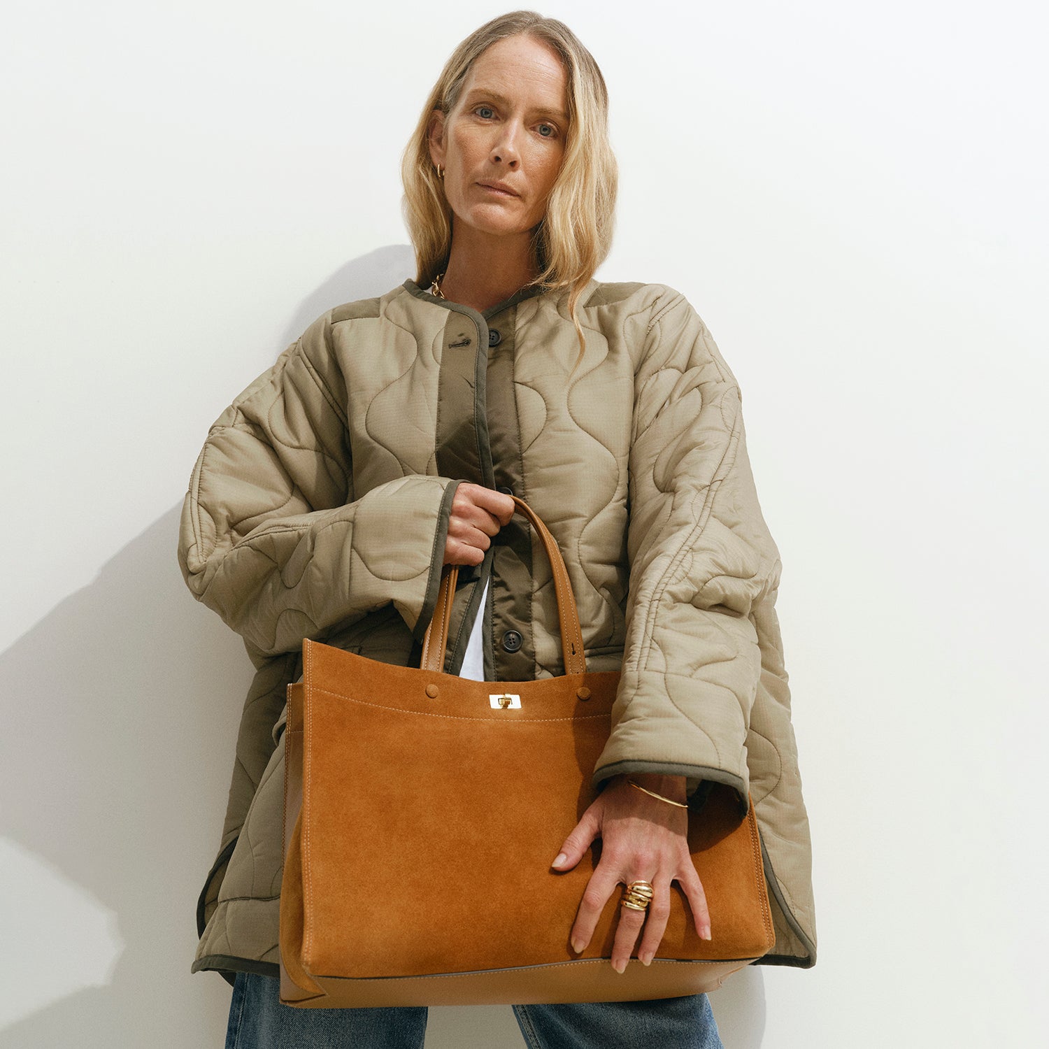 Mortimer Tote -

          
            Suede/Calf Leather in Manilla Beige -
          

          Anya Hindmarch US
