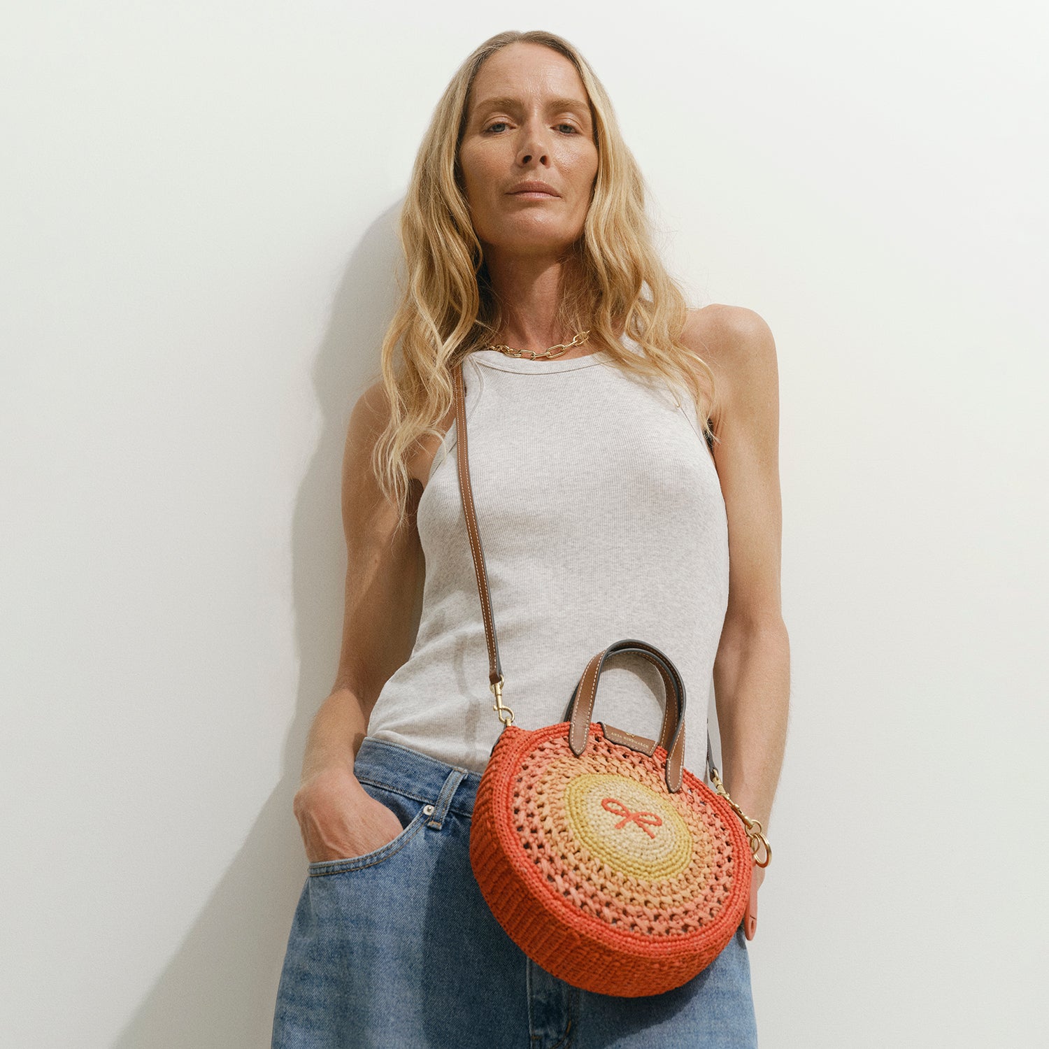 Raffia Small Round Bow Tote -

          
            Raffia in Orange/Multi -
          

          Anya Hindmarch US
