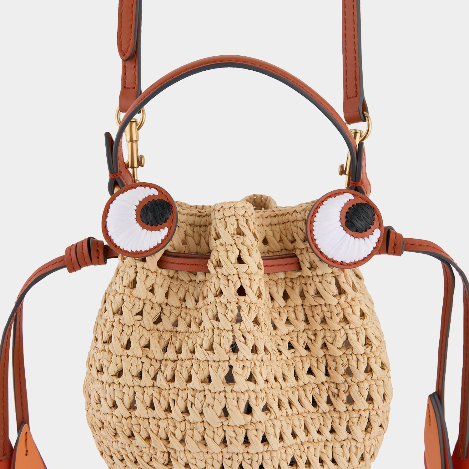 Raffia Goldfish Mini Cross-body Natural Raffia in Natural Clementine in Leather