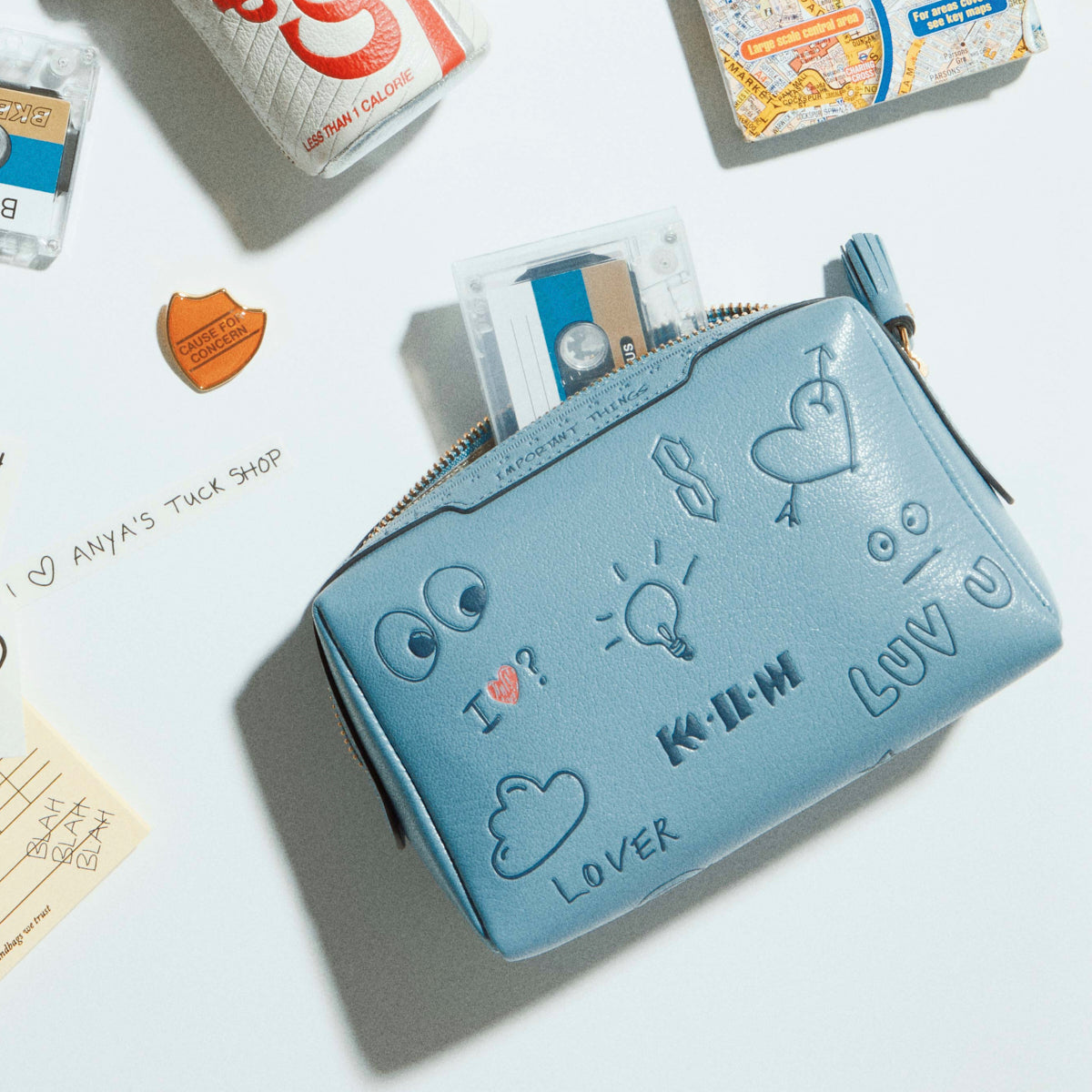 Important Things Scribble Pouch -

          
            Calf Leather in School Blue -
          

          Anya Hindmarch US
