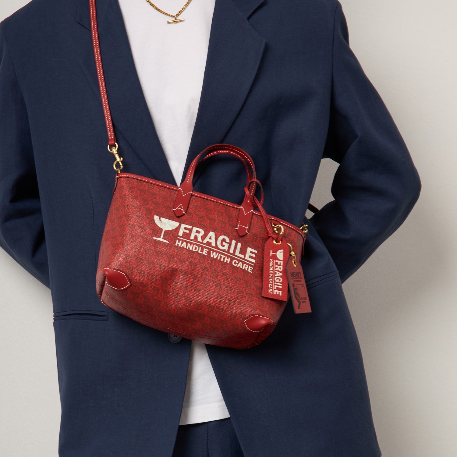 Fragile Luggage Label Charm -

          
            Capra Leather in Bright Red -
          

          Anya Hindmarch US
