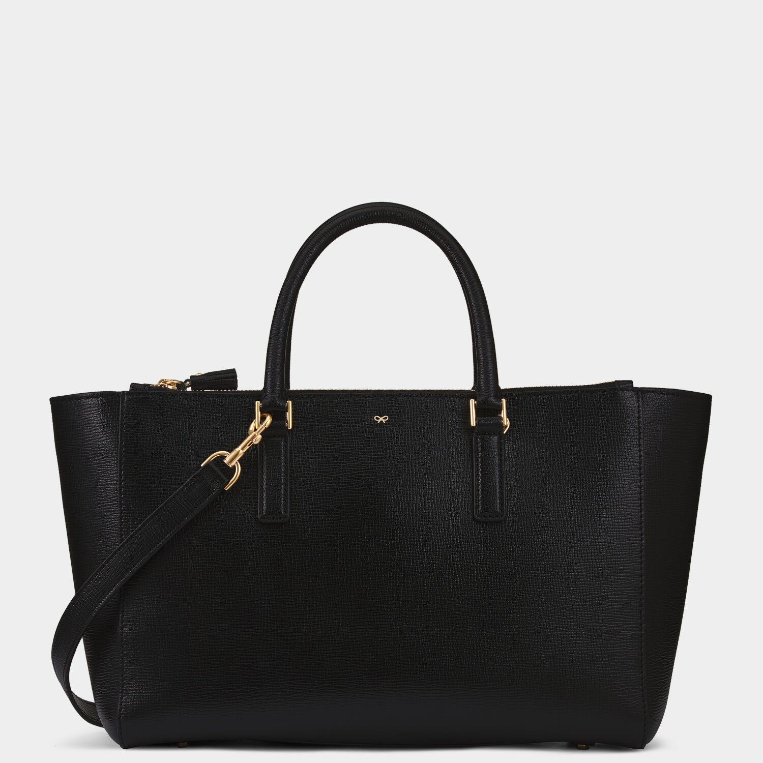 Women s Capra Leather Bespoke Ebury Tote in Black 14x44.5x23cm Anya Hindmarch