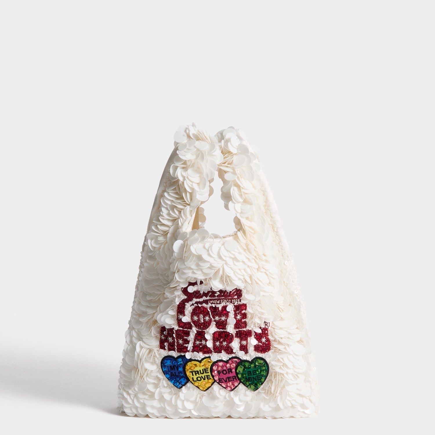 Anya Brands Love Hearts Mini Tote -

          
            Sequins in Optic White -
          

          Anya Hindmarch US
