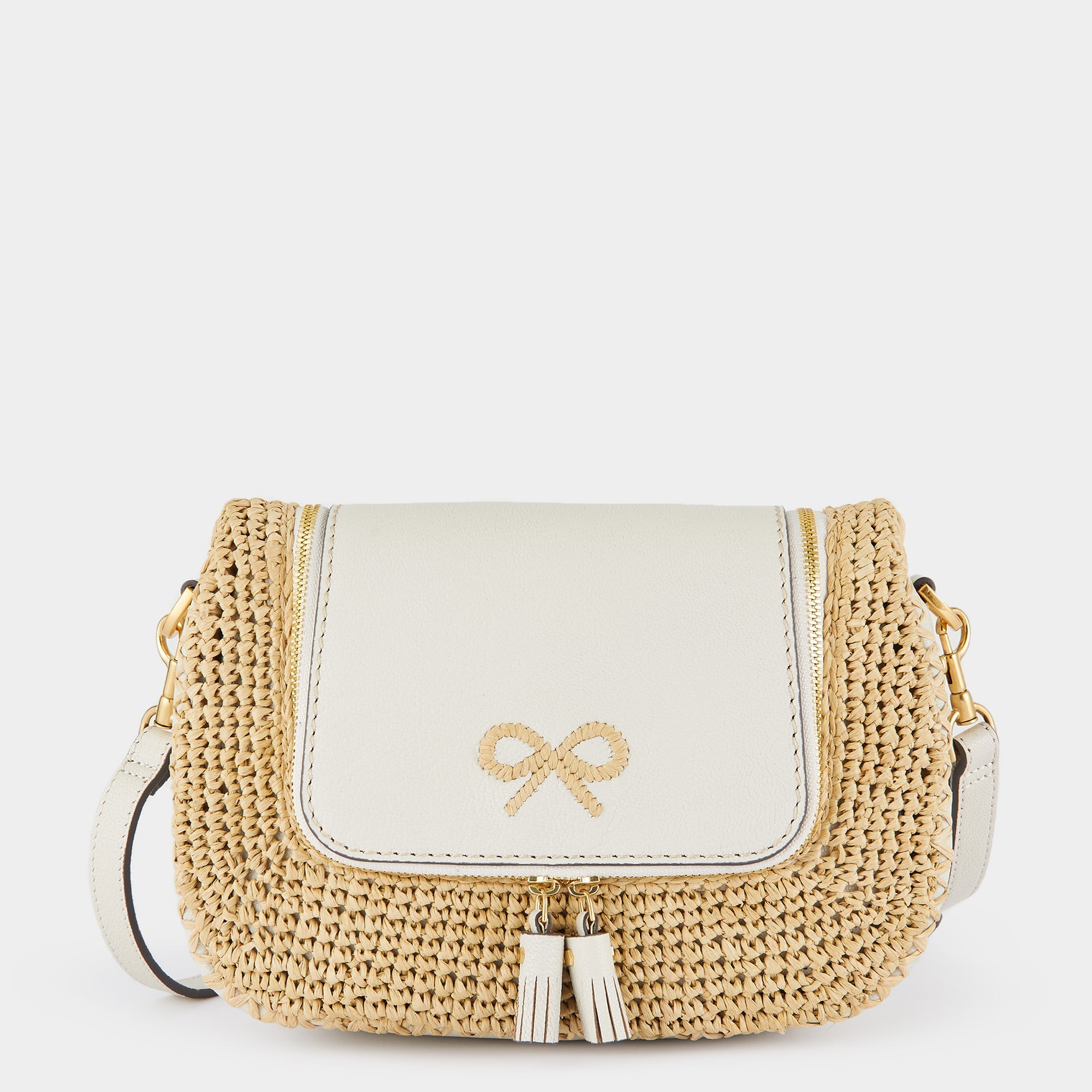 Raffia Vere Small Soft Satchel Cross-body -

          
            Capra Leather in Chalk -
          

          Anya Hindmarch US
