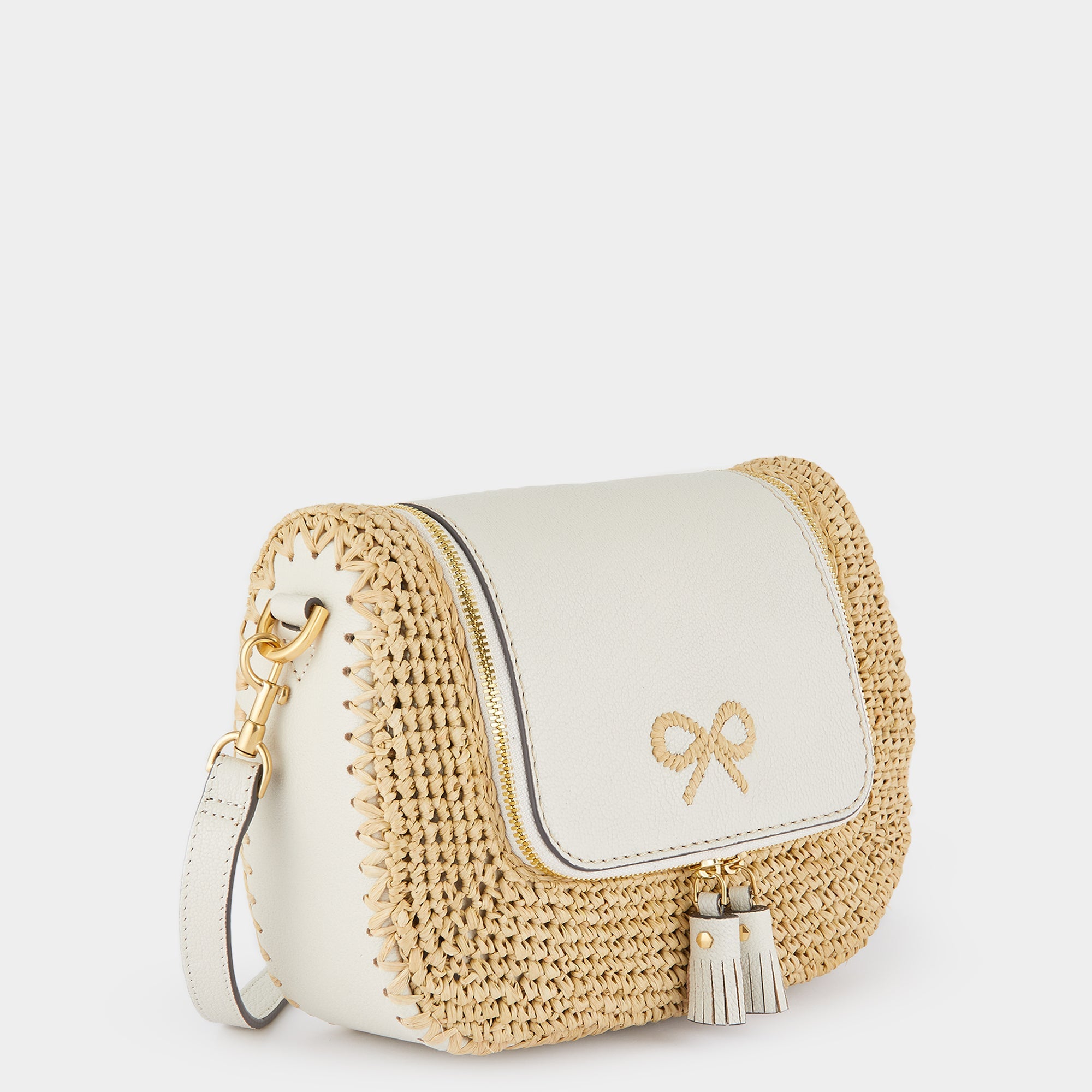 Raffia Vere Small Soft Satchel Cross-body -

          
            Capra Leather in Chalk -
          

          Anya Hindmarch US
