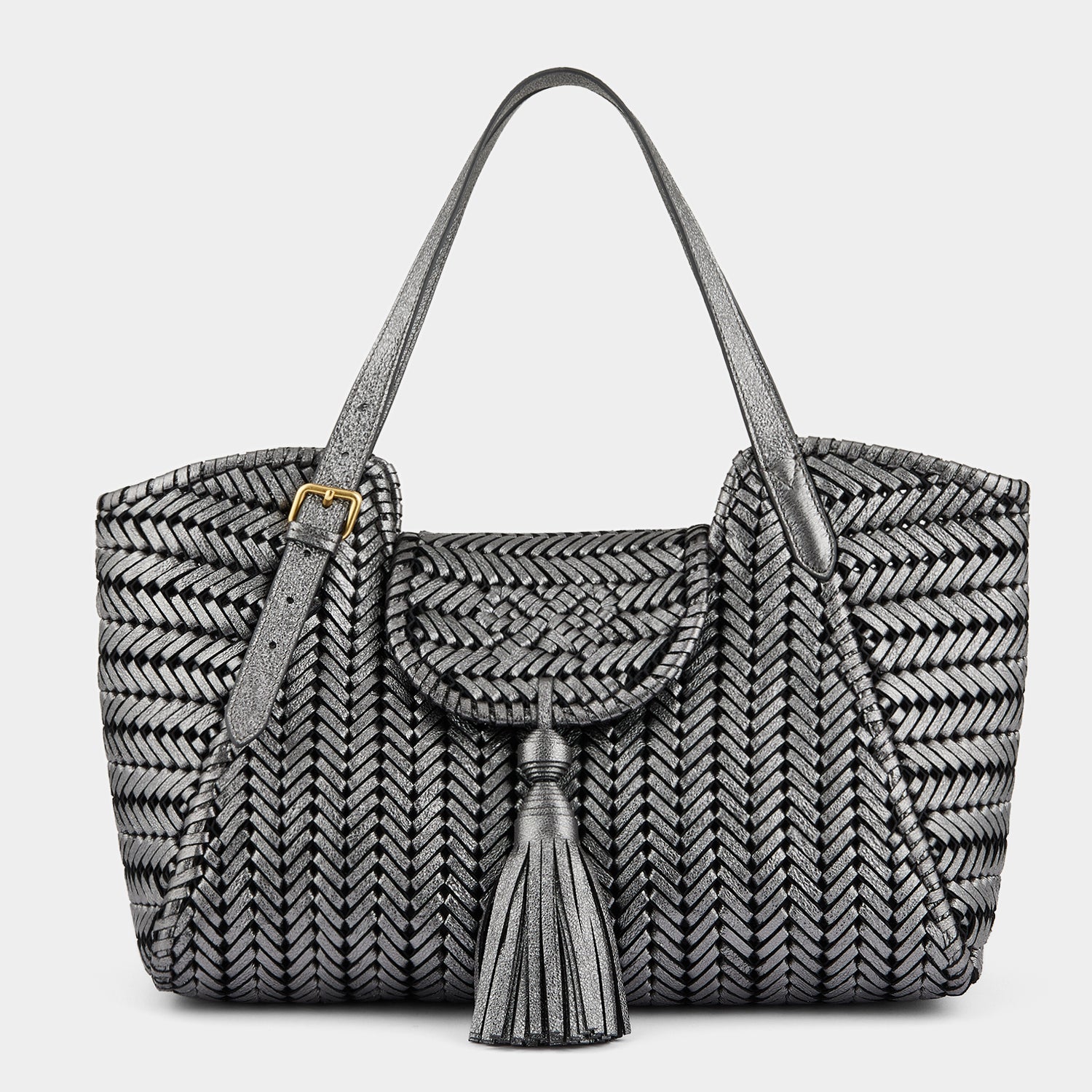 Neeson Tassel Tote -

                  
                    Metallic Leather in Anthracite -
                  

                  Anya Hindmarch US
