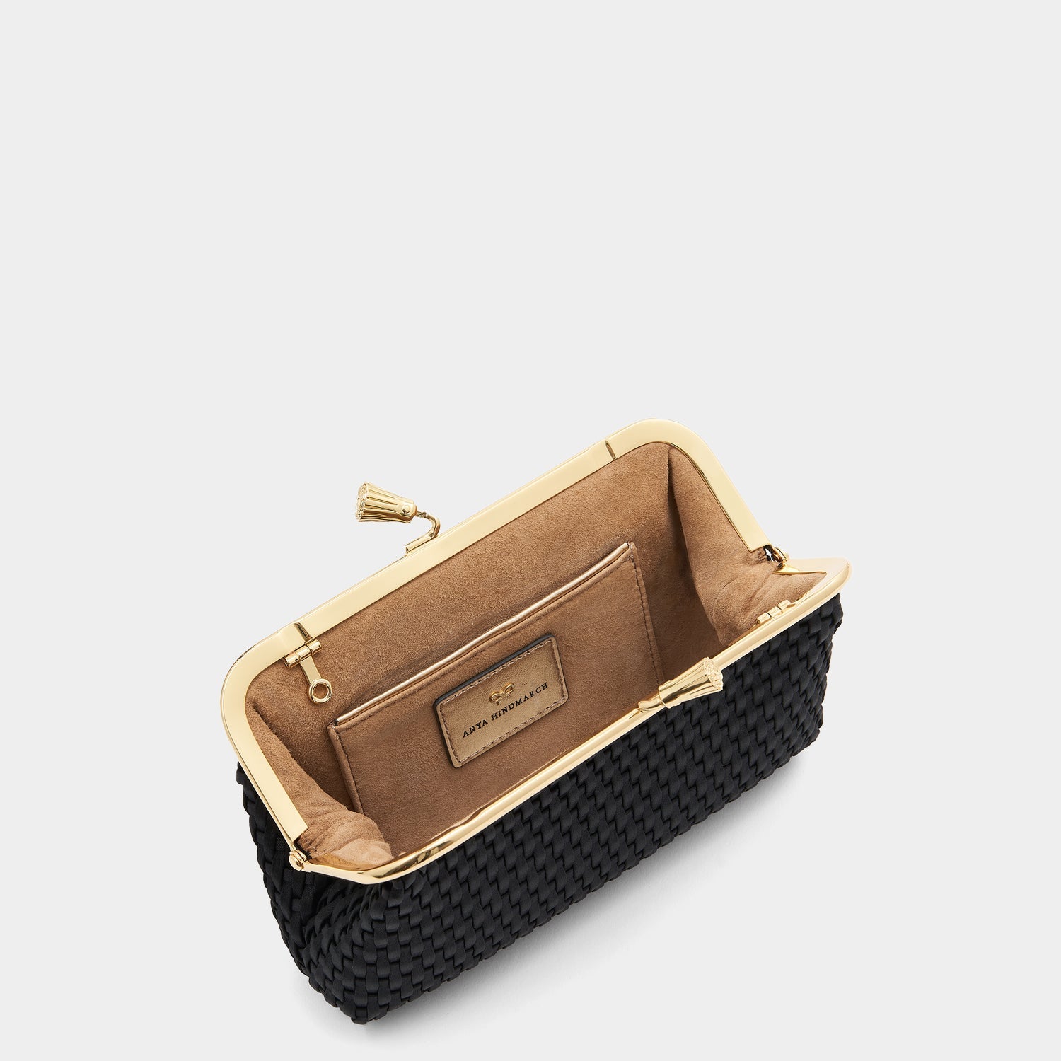 Maud Woven Tassel Clutch -

          
            Satin in Black -
          

          Anya Hindmarch US
