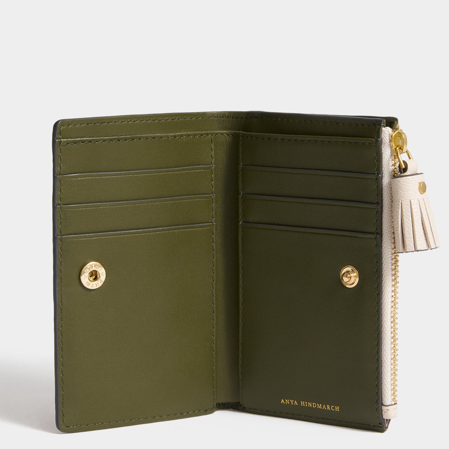 Anya Brands Corn Flakes Folding Wallet -

          
            Capra Leather in Olive -
          

          Anya Hindmarch US
