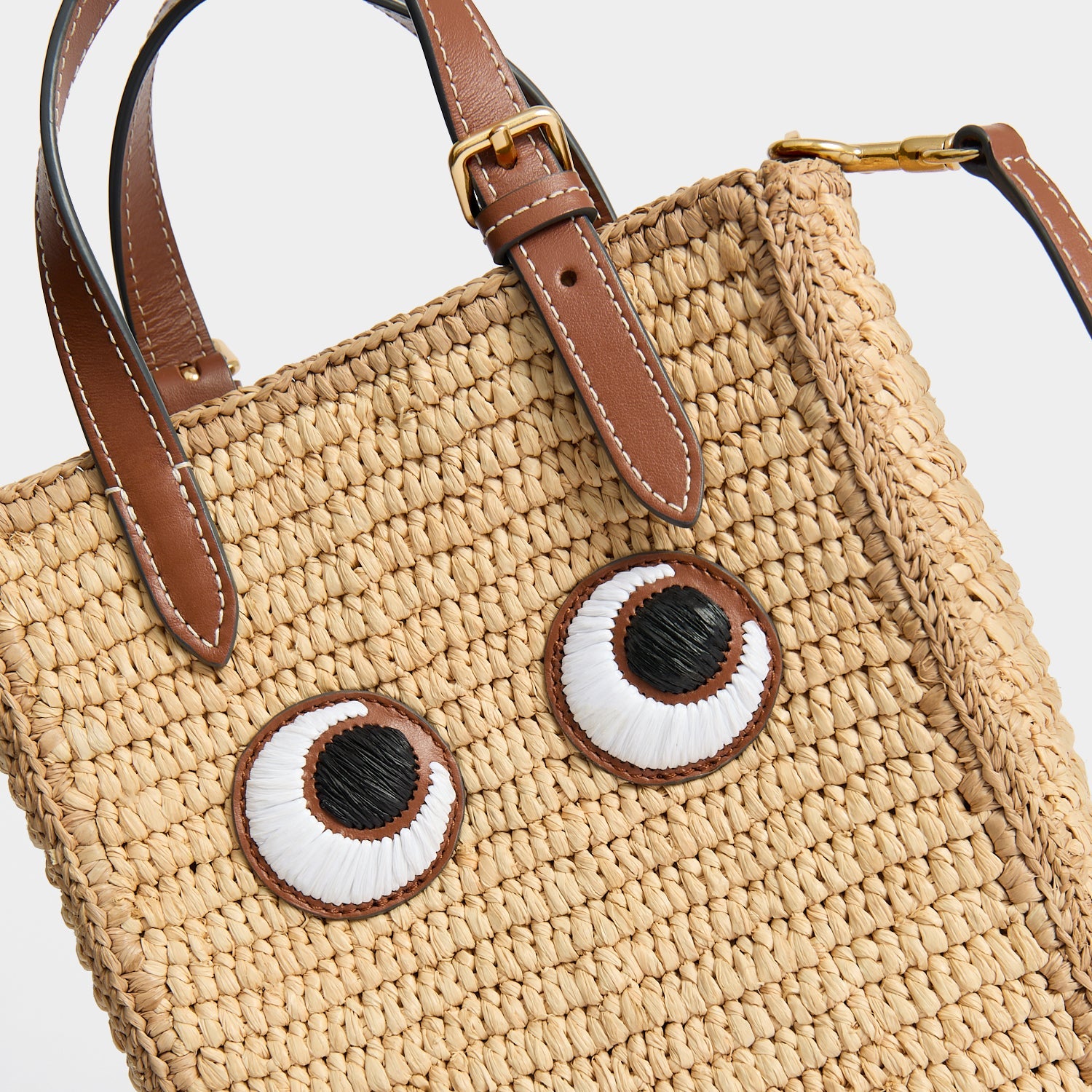 Mini Raffia Cross-body Tote Bag with Eyes | Anya Hindmarch US
