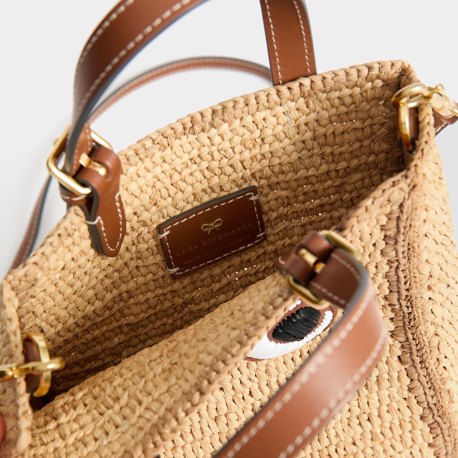 Mini Raffia Cross-body Tote Bag with Eyes | Anya Hindmarch US