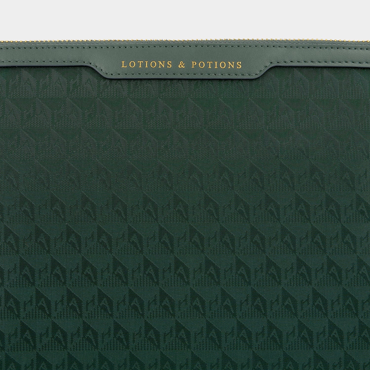 Logo Lotions and Potions Pouch -

          
            Jacquard Nylon in Dark Holly -
          

          Anya Hindmarch US
