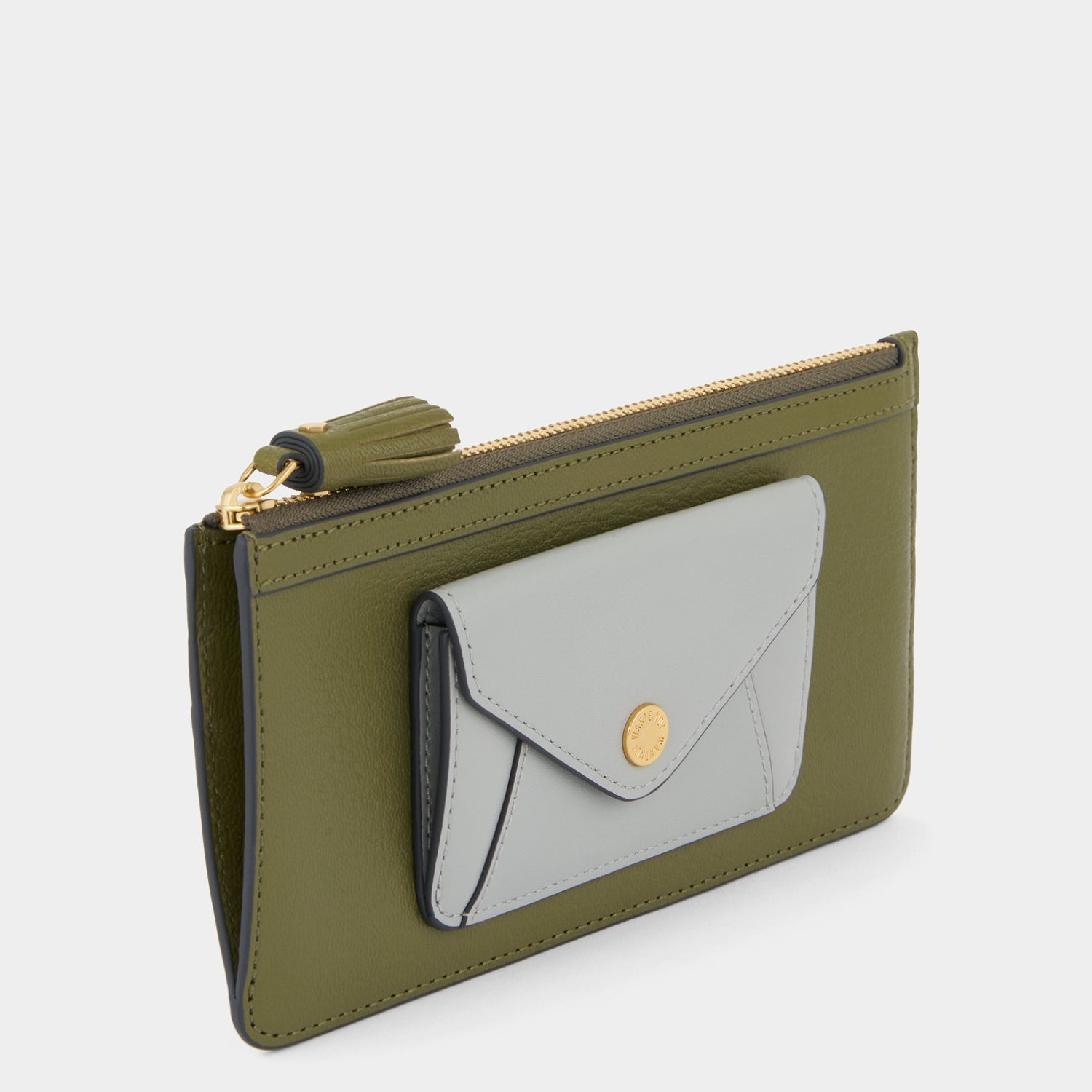 Envelope Slim Zip Wallet -

          
            Capra Leather in Light Olive -
          

          Anya Hindmarch US
