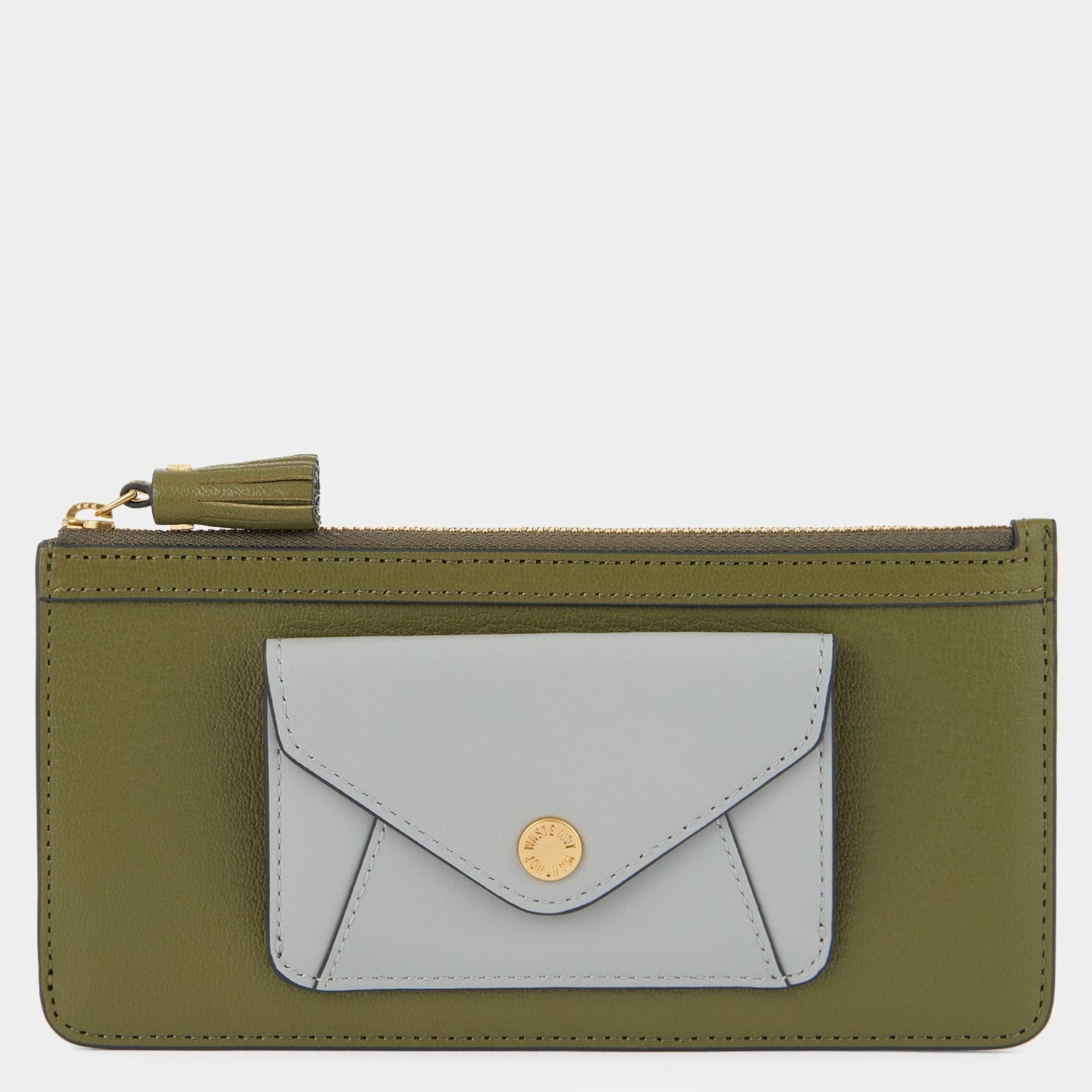 Envelope Slim Zip Wallet -

          
            Capra Leather in Light Olive -
          

          Anya Hindmarch US
