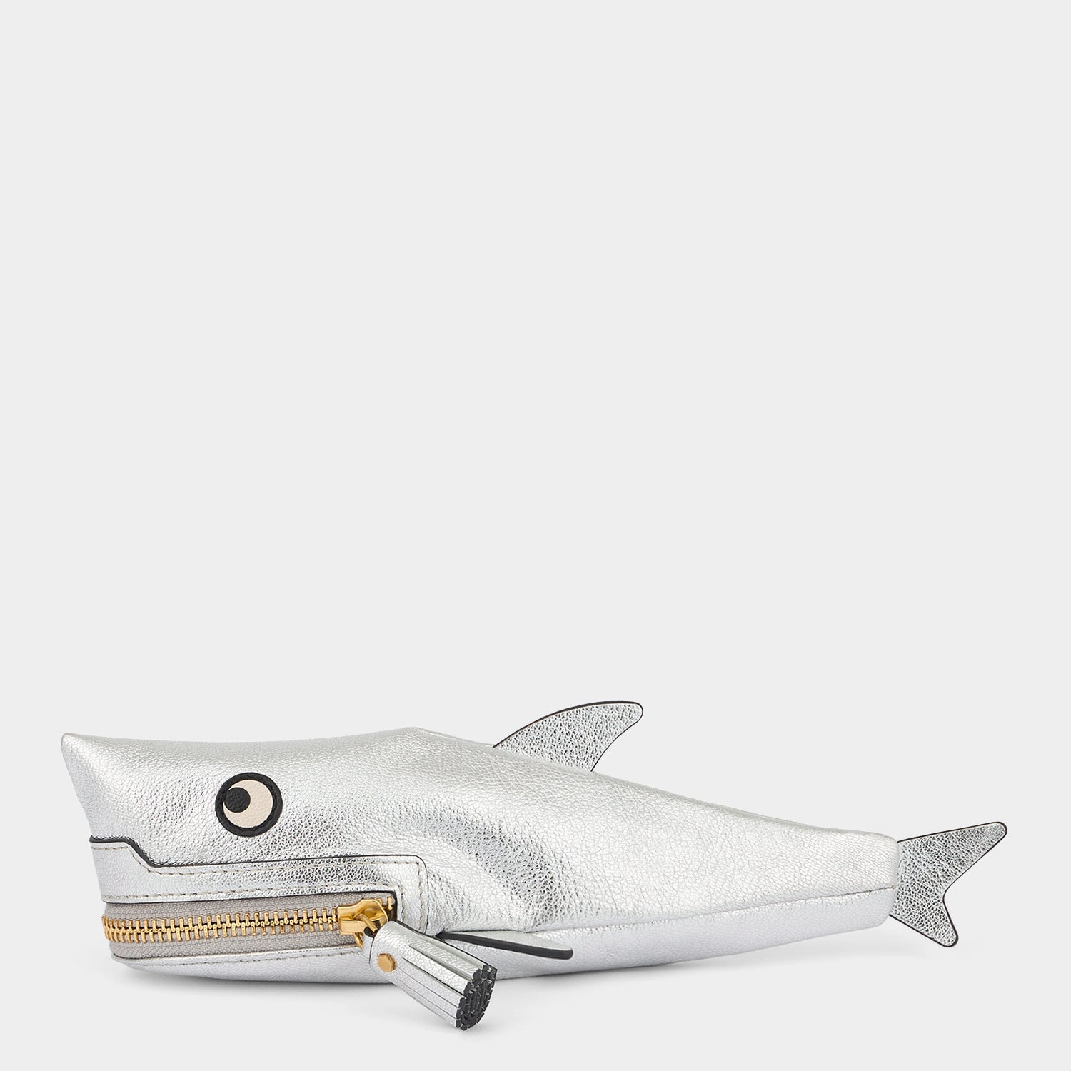 Shark Pencil Case -

          
            Capra Leather in Metallic Silver -
          

          Anya Hindmarch US
