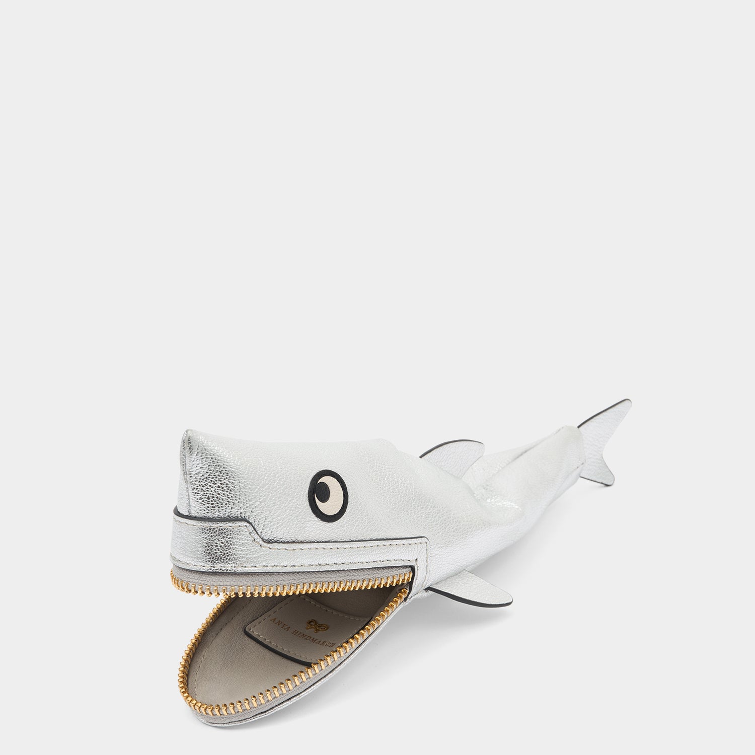 Shark Pencil Case -

          
            Capra Leather in Metallic Silver -
          

          Anya Hindmarch US
