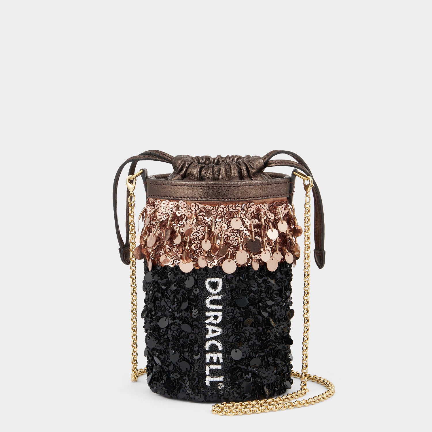 Anya Brands Duracell Mini Bucket Bag -

          
            Sequins in Black -
          

          Anya Hindmarch US
