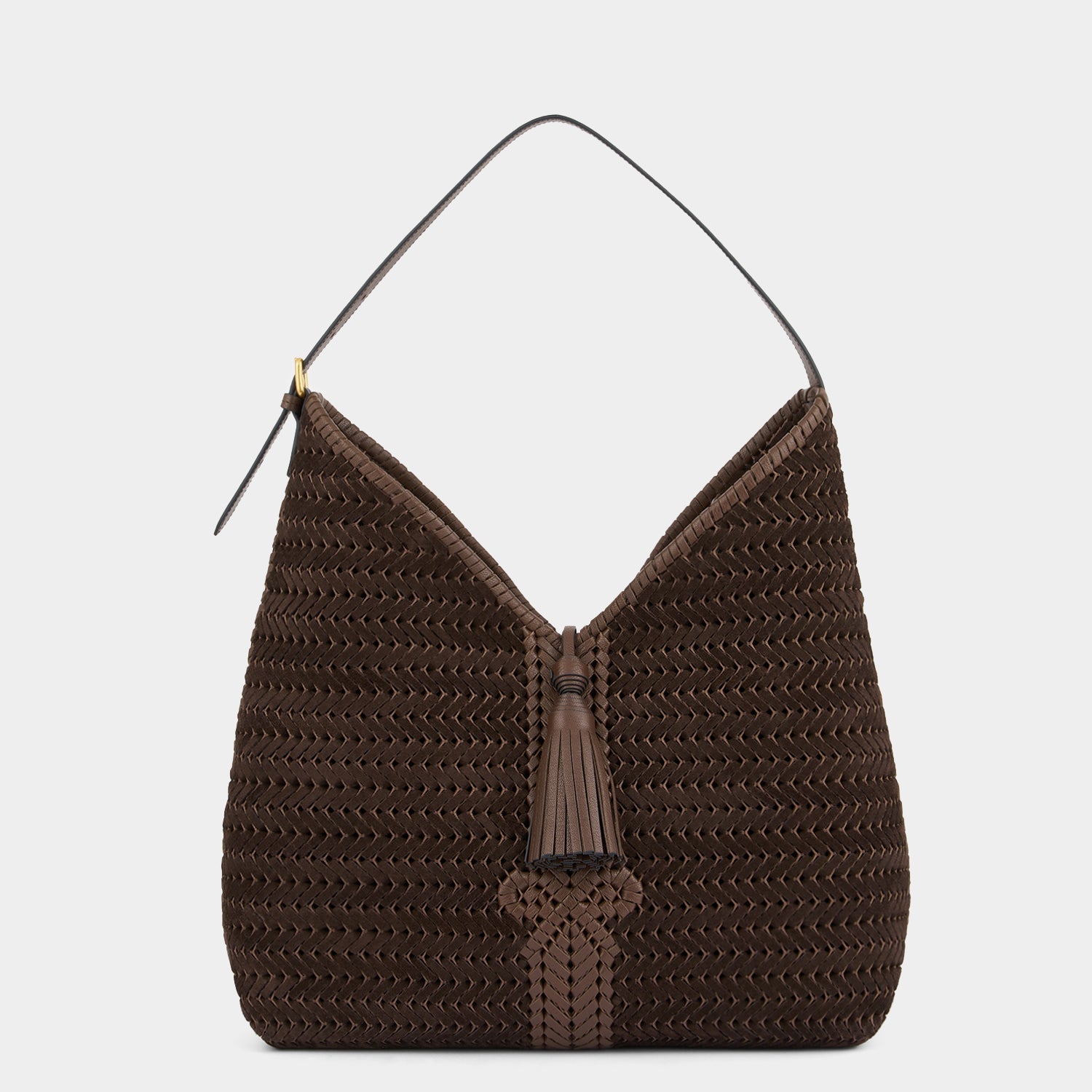 Neeson Tassel Hobo Bag -

          
            Suede Leather in Truffle -
          

          Anya Hindmarch US
