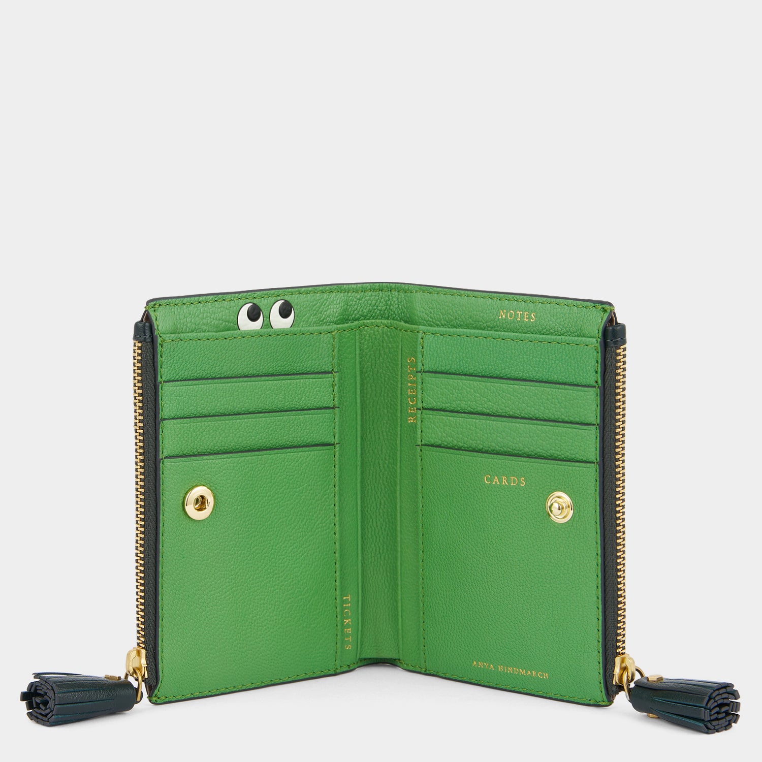 Peeping Eyes Small Double Zip Wallet -

          
            Capra Leather in Ink Green -
          

          Anya Hindmarch US
