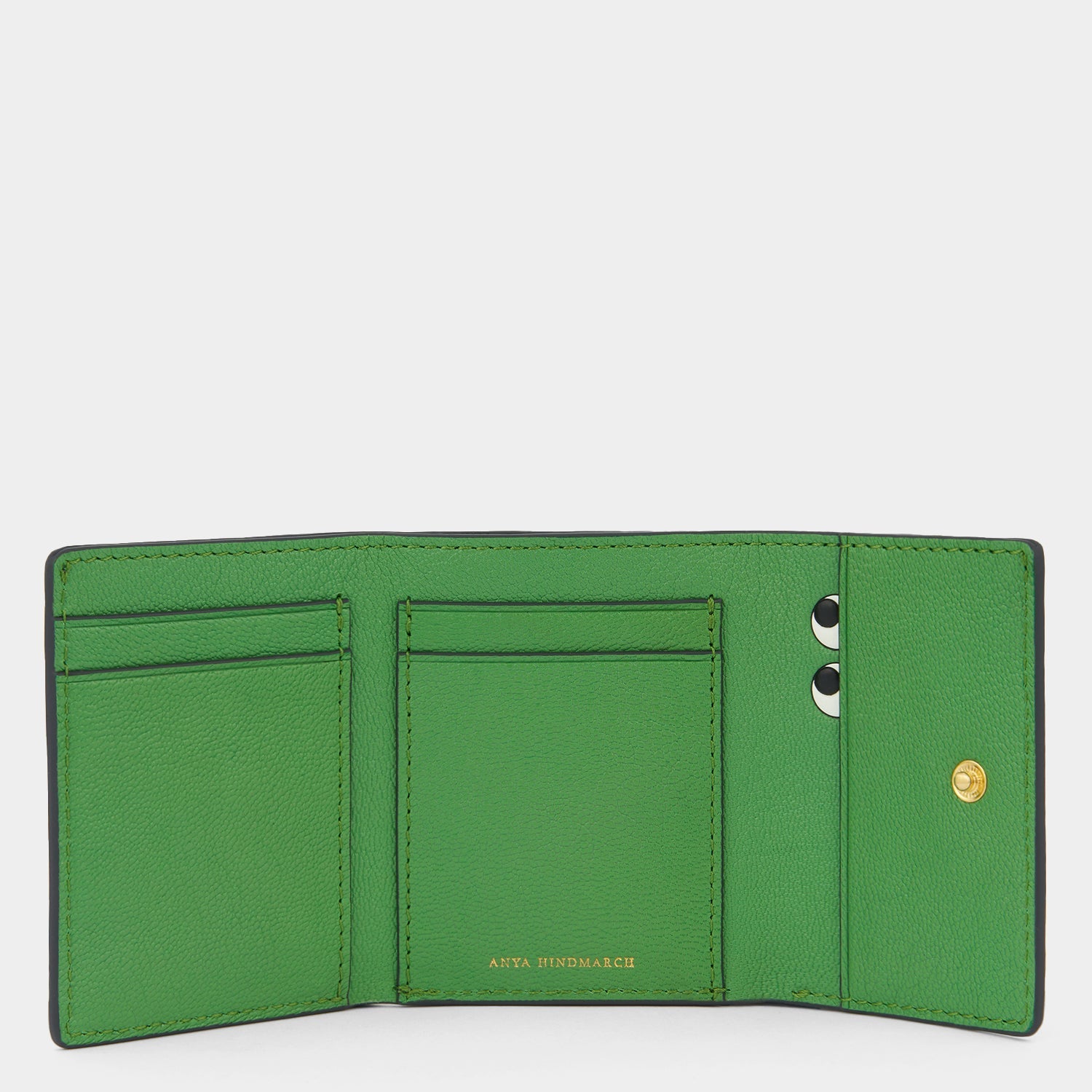 Peeping Eyes Mini Trifold Wallet -

          
            Capra Leather in Ink Green -
          

          Anya Hindmarch US
