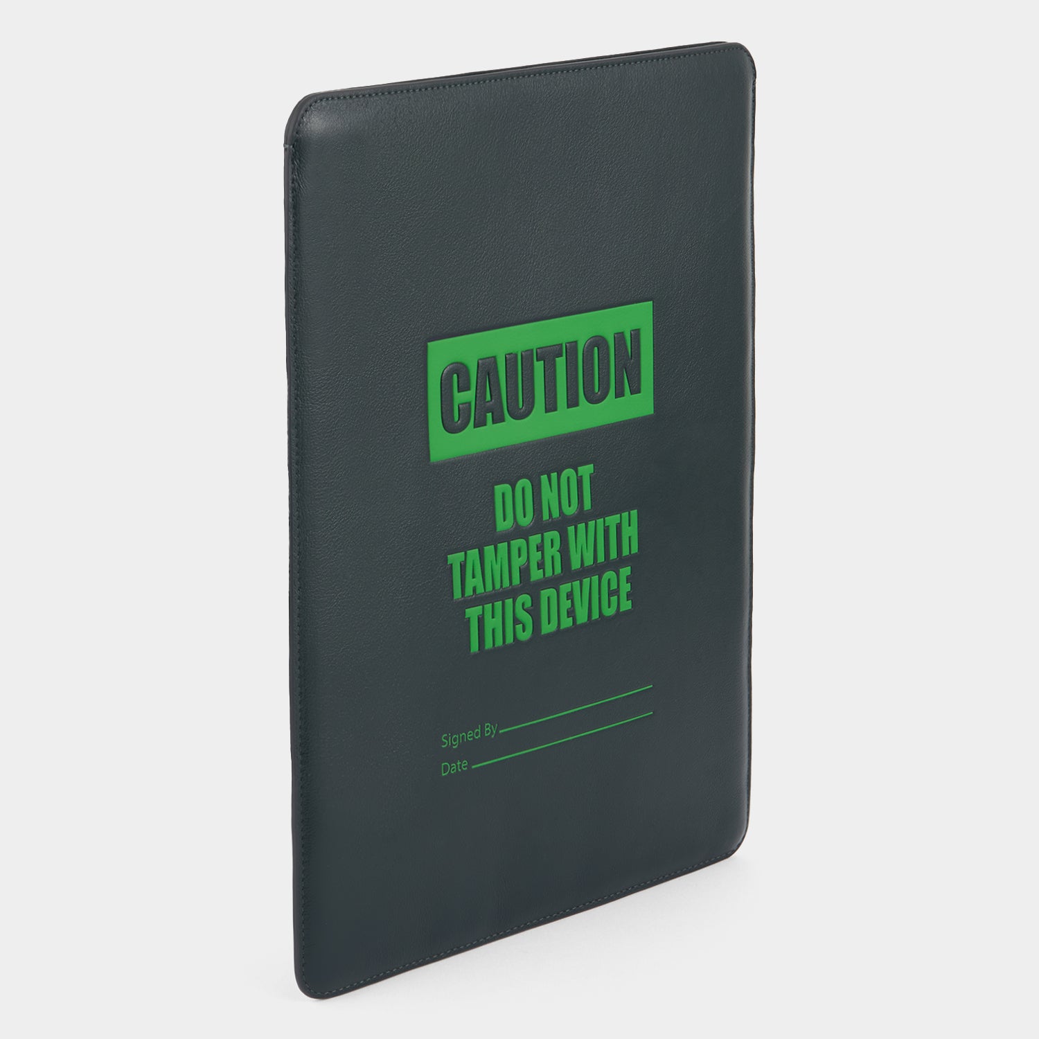 Caution Laptop Case -

          
            Capra Leather in Ink Green -
          

          Anya Hindmarch US
