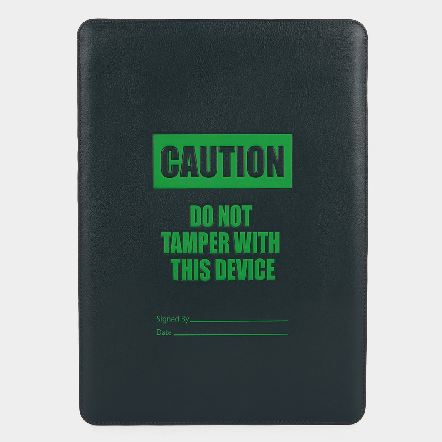 Caution Laptop Case -

          
            Capra Leather in Ink Green -
          

          Anya Hindmarch US
