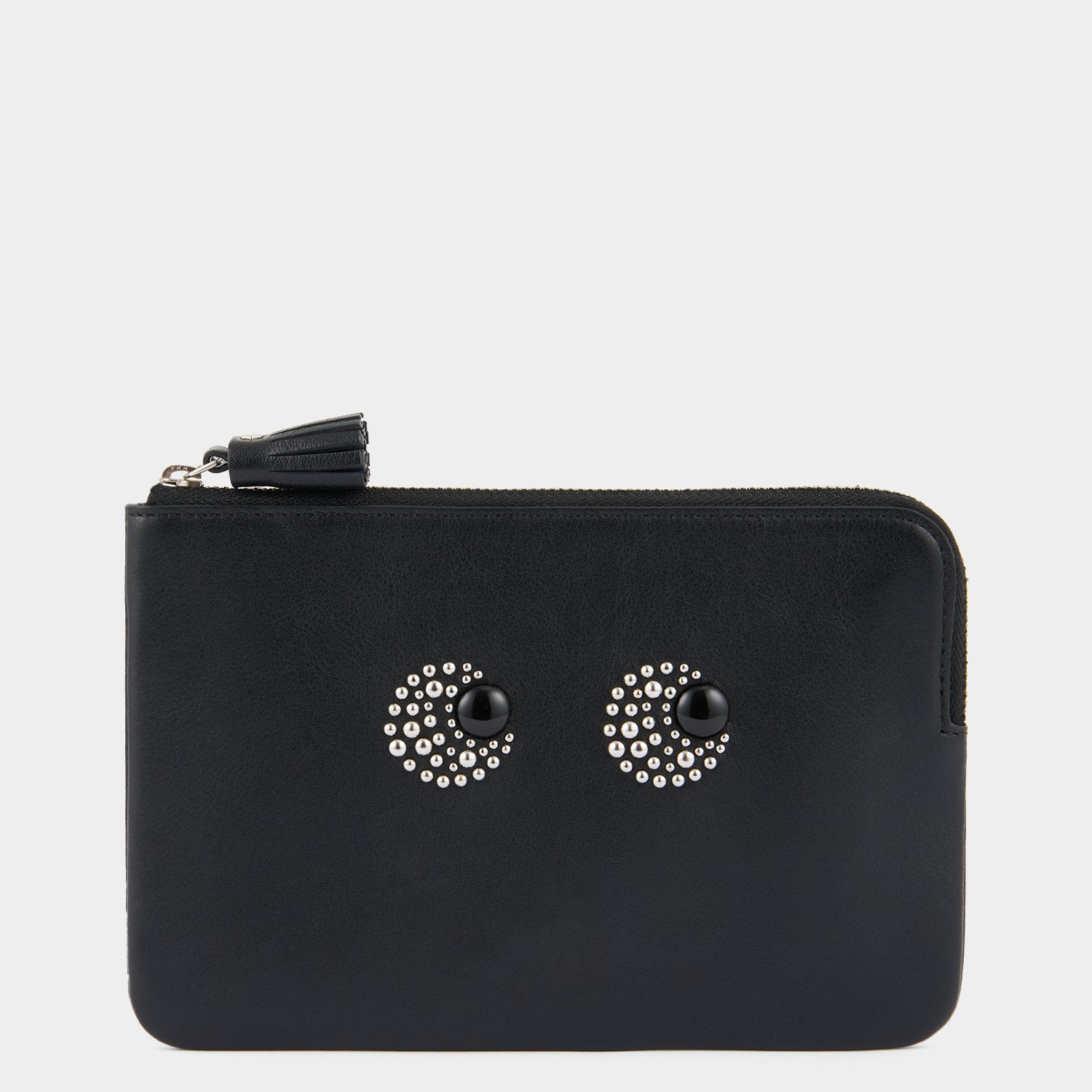 Eyes Studded Zip Loose Pocket -

          
            Satin Leather in Black -
          

          Anya Hindmarch US
