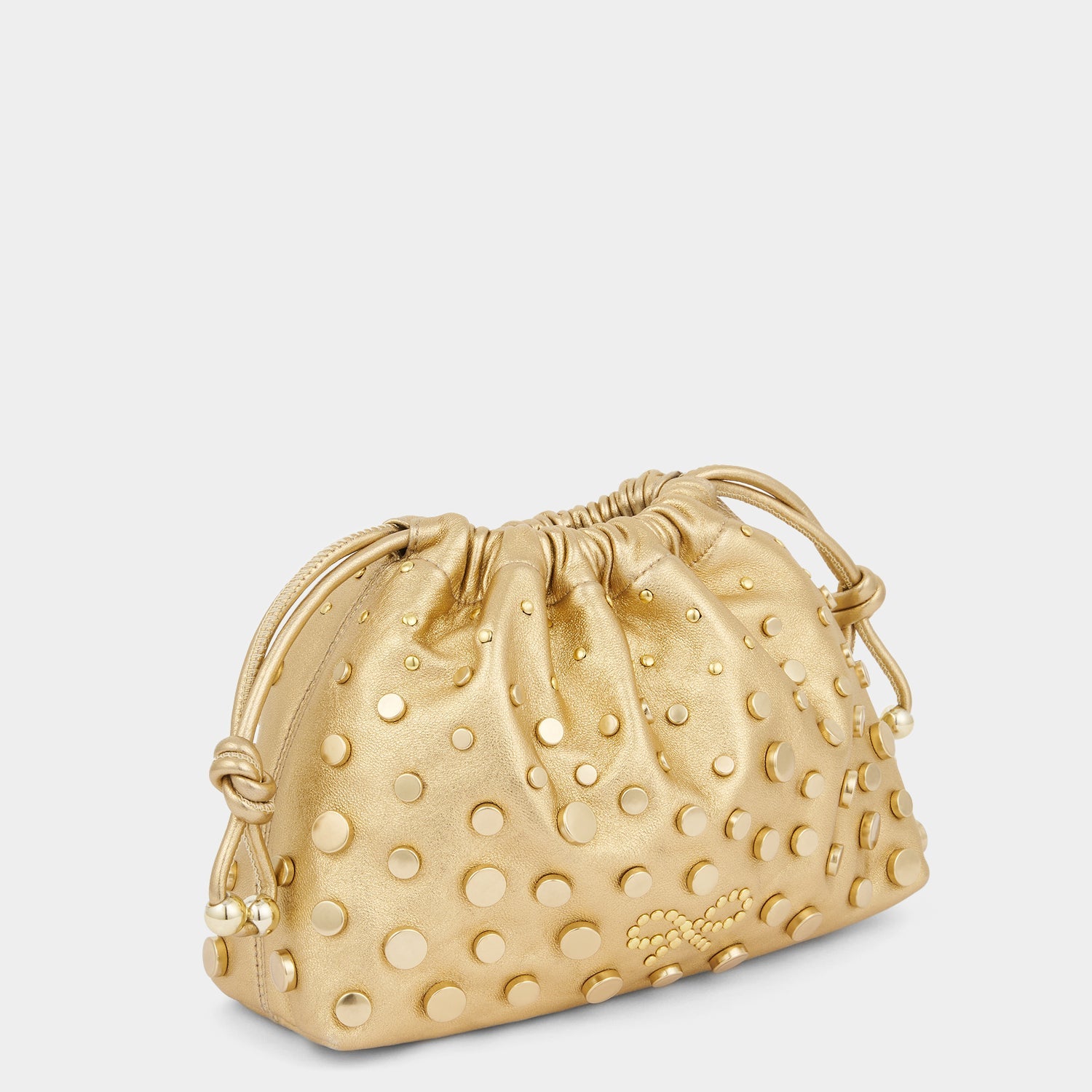 Studs Drawstring Pouch -

          
            Satin/Suede Leather in Gold -
          

          Anya Hindmarch US
