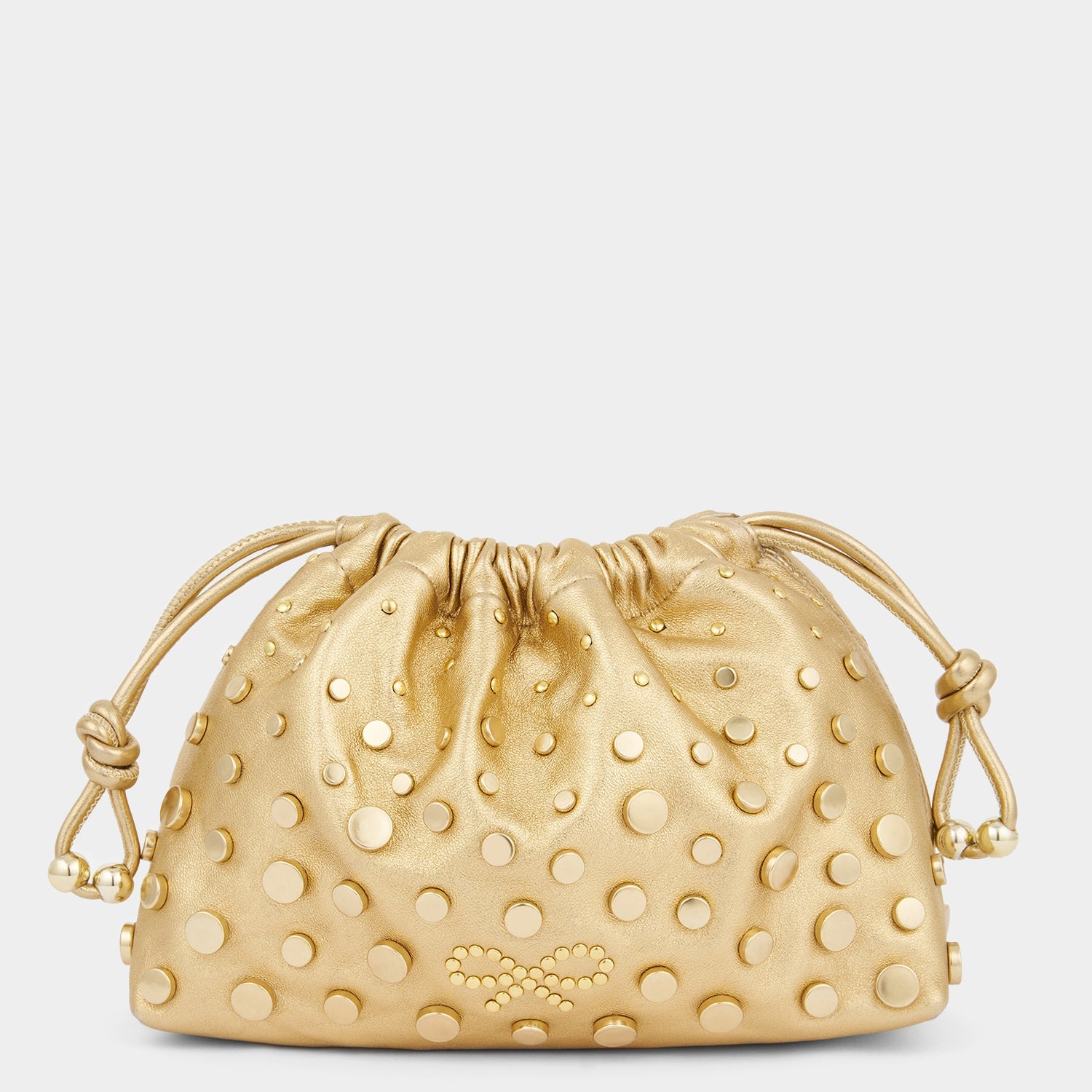 Studs Drawstring Pouch -

          
            Satin/Suede Leather in Gold -
          

          Anya Hindmarch US
