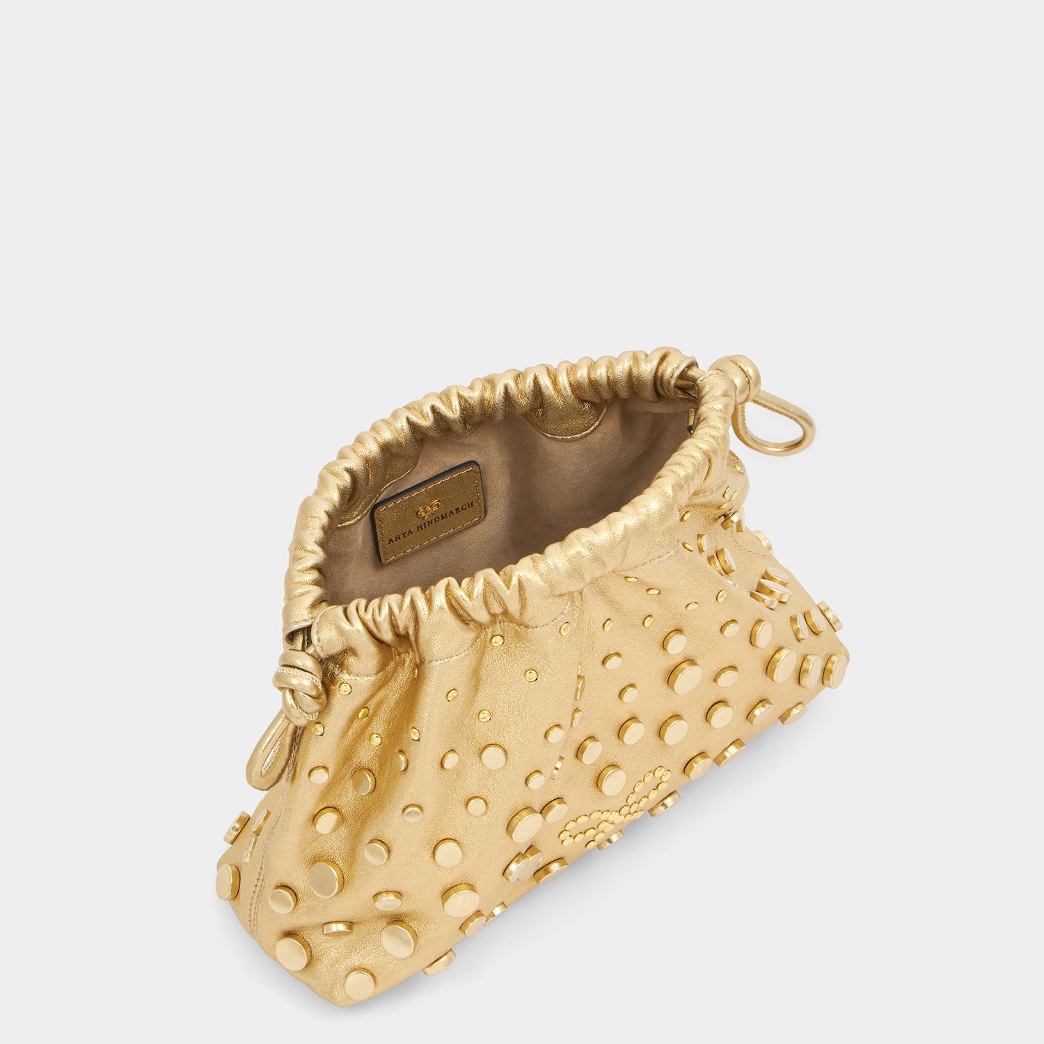 Studs Drawstring Pouch -

          
            Satin/Suede Leather in Gold -
          

          Anya Hindmarch US
