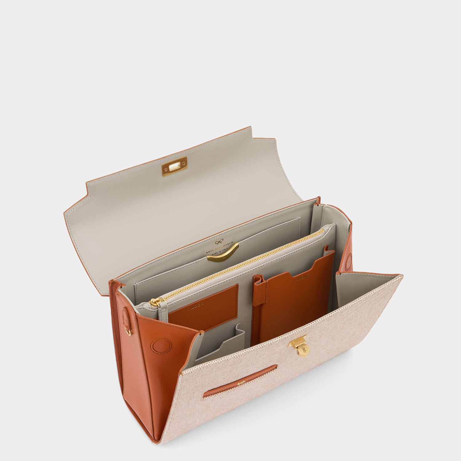 Mortimer in Spice Silky Calf with Manilla Canvas -

          
            Calf Leather in Spice/Manilla Beige -
          

          Anya Hindmarch US
