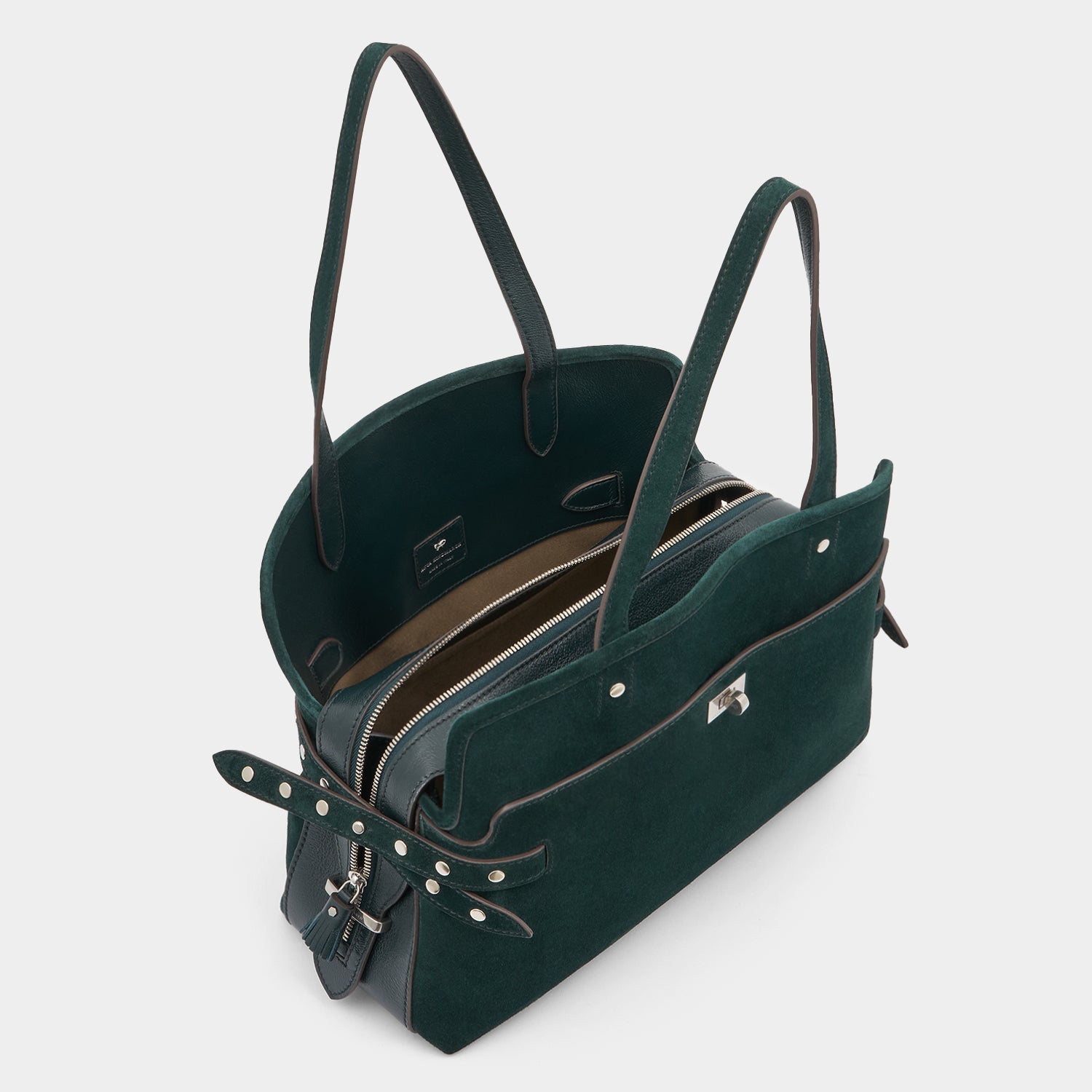 Wilson Shoulder Bag with Studs -

          
            Suede/Calf Leather in Ink Green -
          

          Anya Hindmarch US
